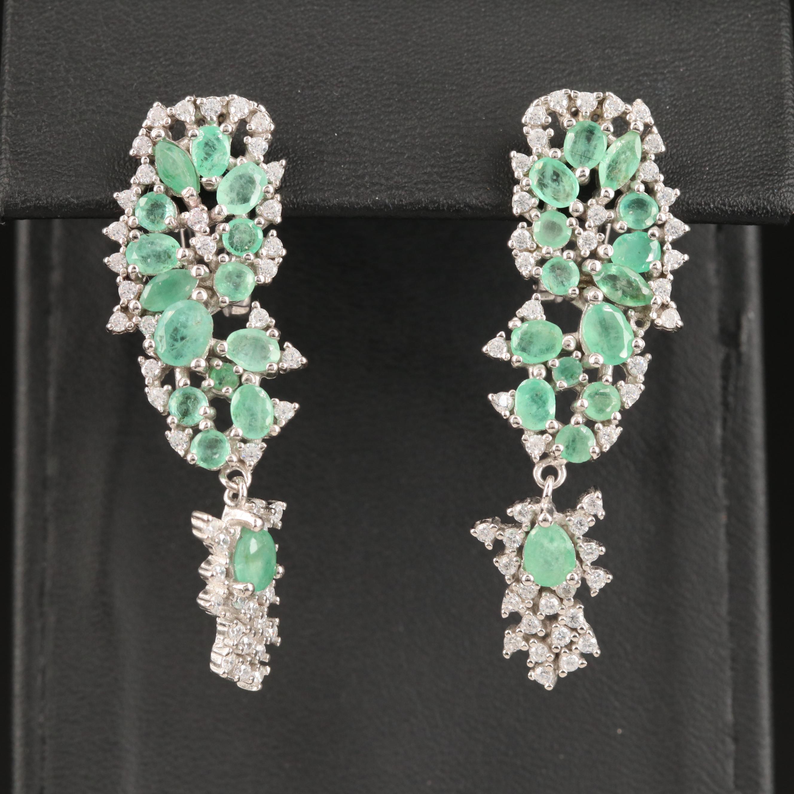 Sterling Emerald and Cubic Zirconia Dangle Earrings