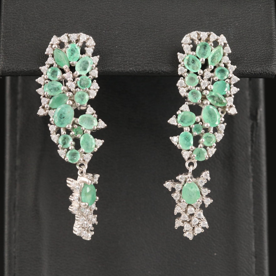 Sterling Emerald and Cubic Zirconia Dangle Earrings