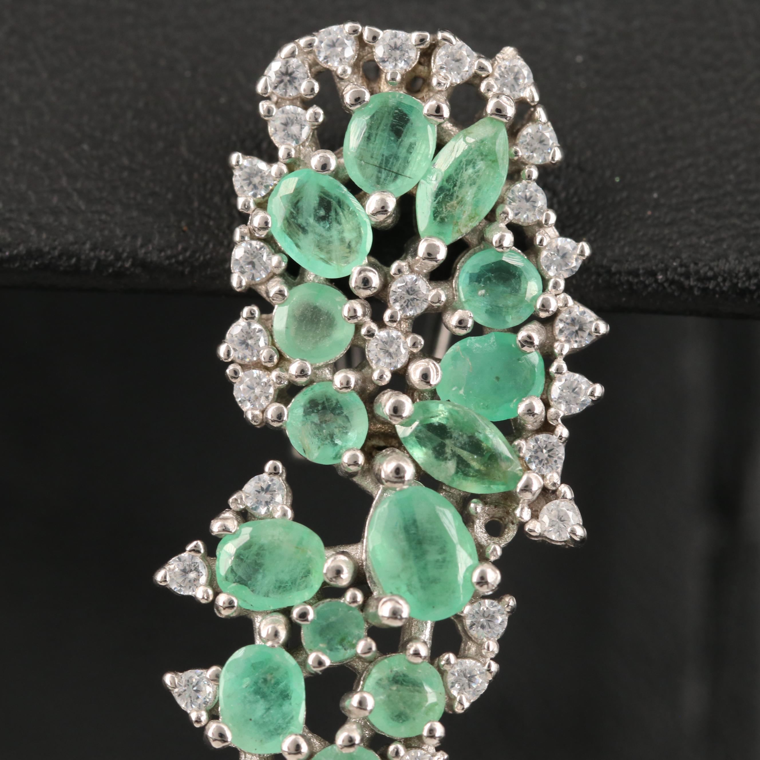 Sterling Emerald and Cubic Zirconia Dangle Earrings