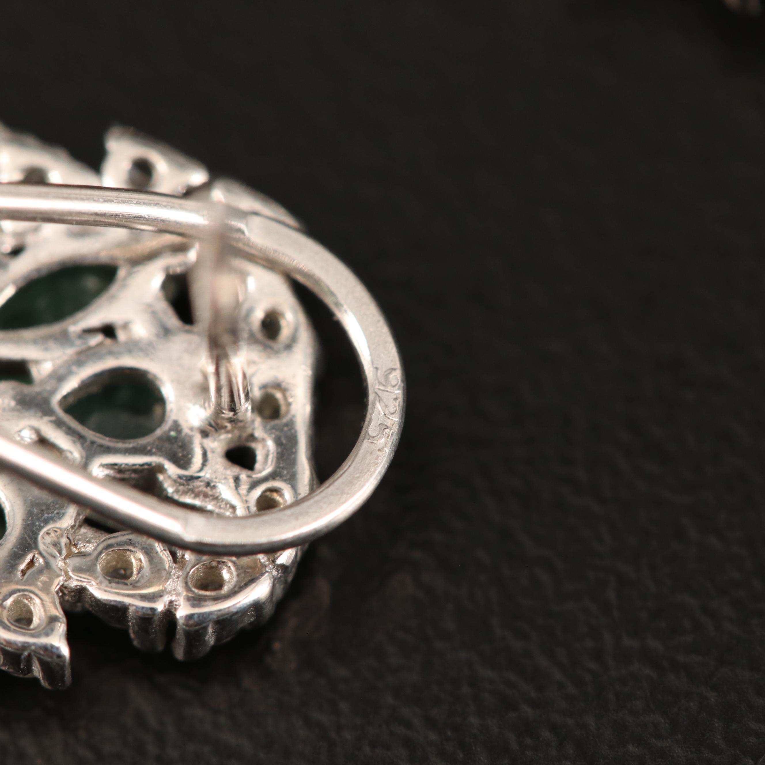 Sterling Emerald and Cubic Zirconia Dangle Earrings