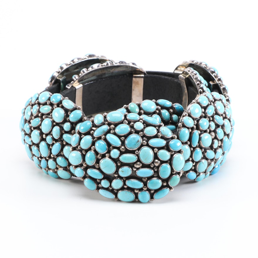 Gilbert Secatero Sterling and Turquoise Southwestern Concho Belt