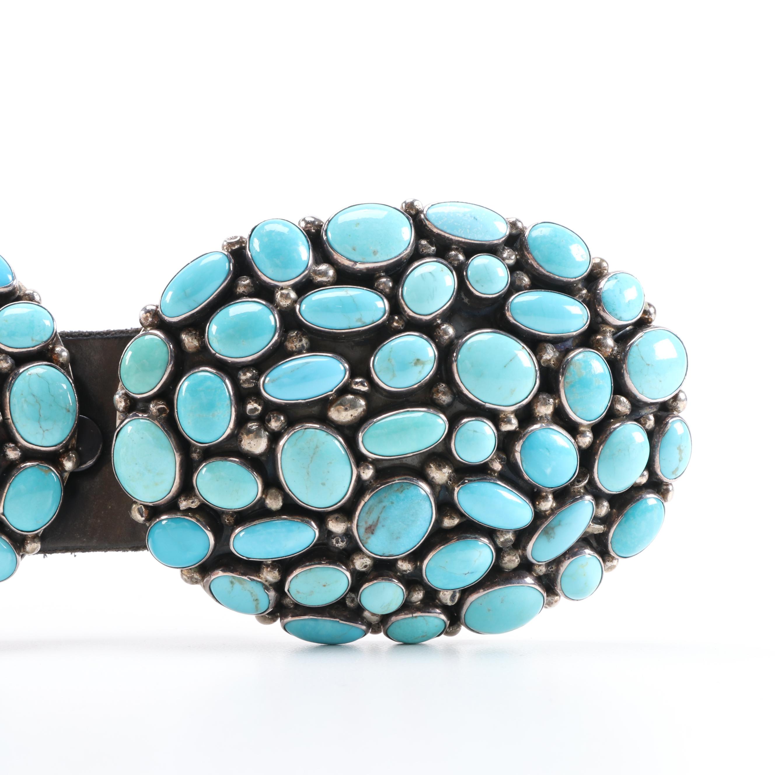 Gilbert Secatero Sterling and Turquoise Southwestern Concho Belt