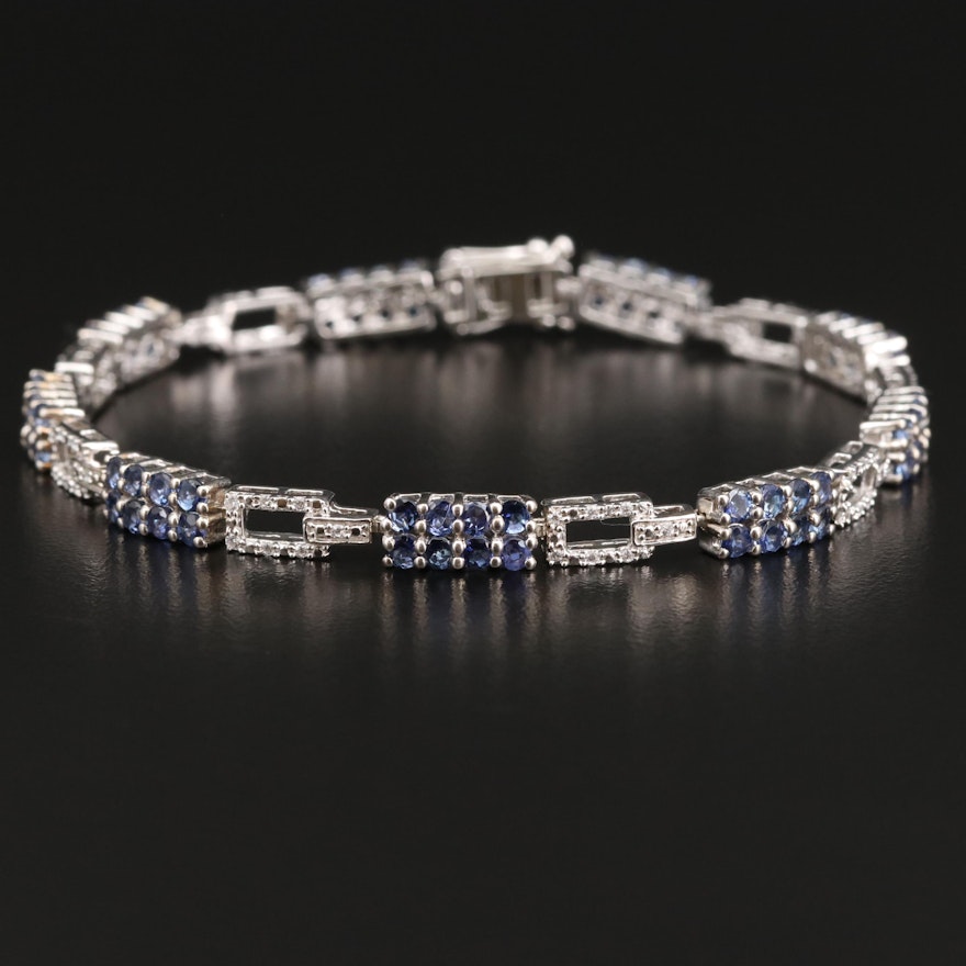 Sterling Silver Tanzanite and Cubic Zirconia Link Bracelet