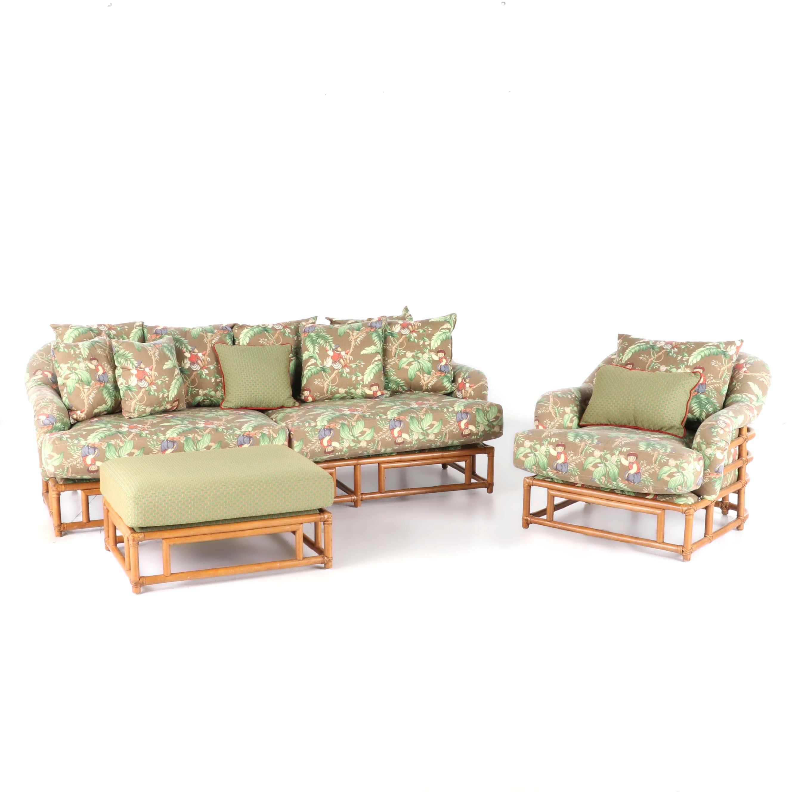 Ficks Reed Rattan Bamboo Sofa, Armchair and Ottoman