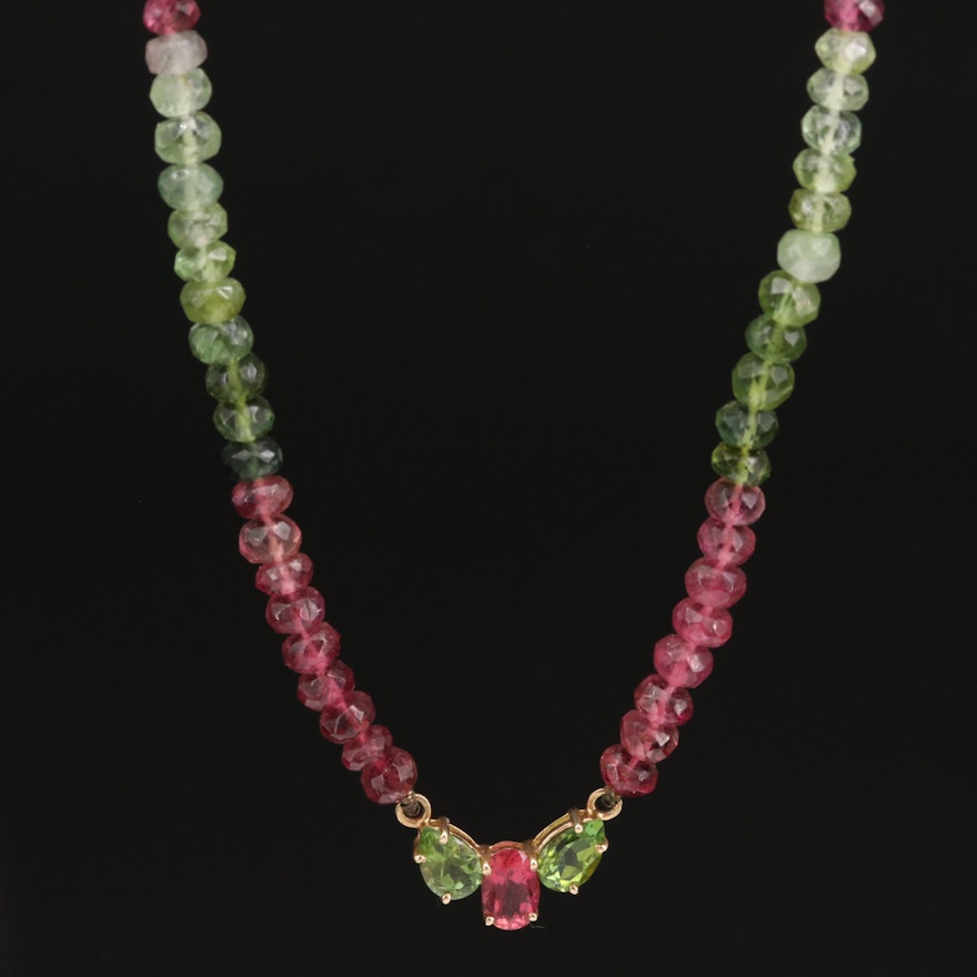 Tourmaline Beaded Necklace with 14K Clasp and Setting