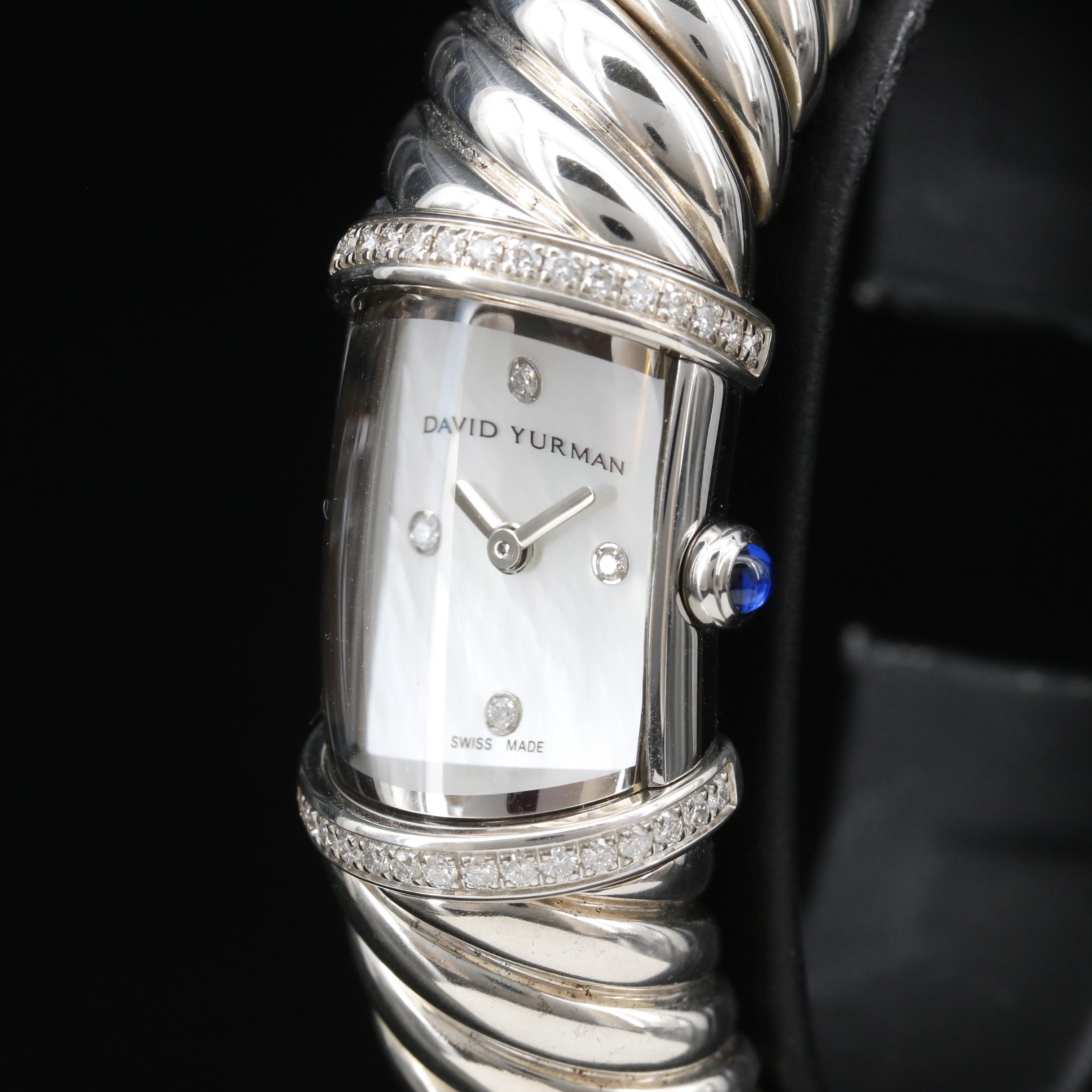 David Yurman "Waverly" Sterling Silver Diamond Cuff Watch