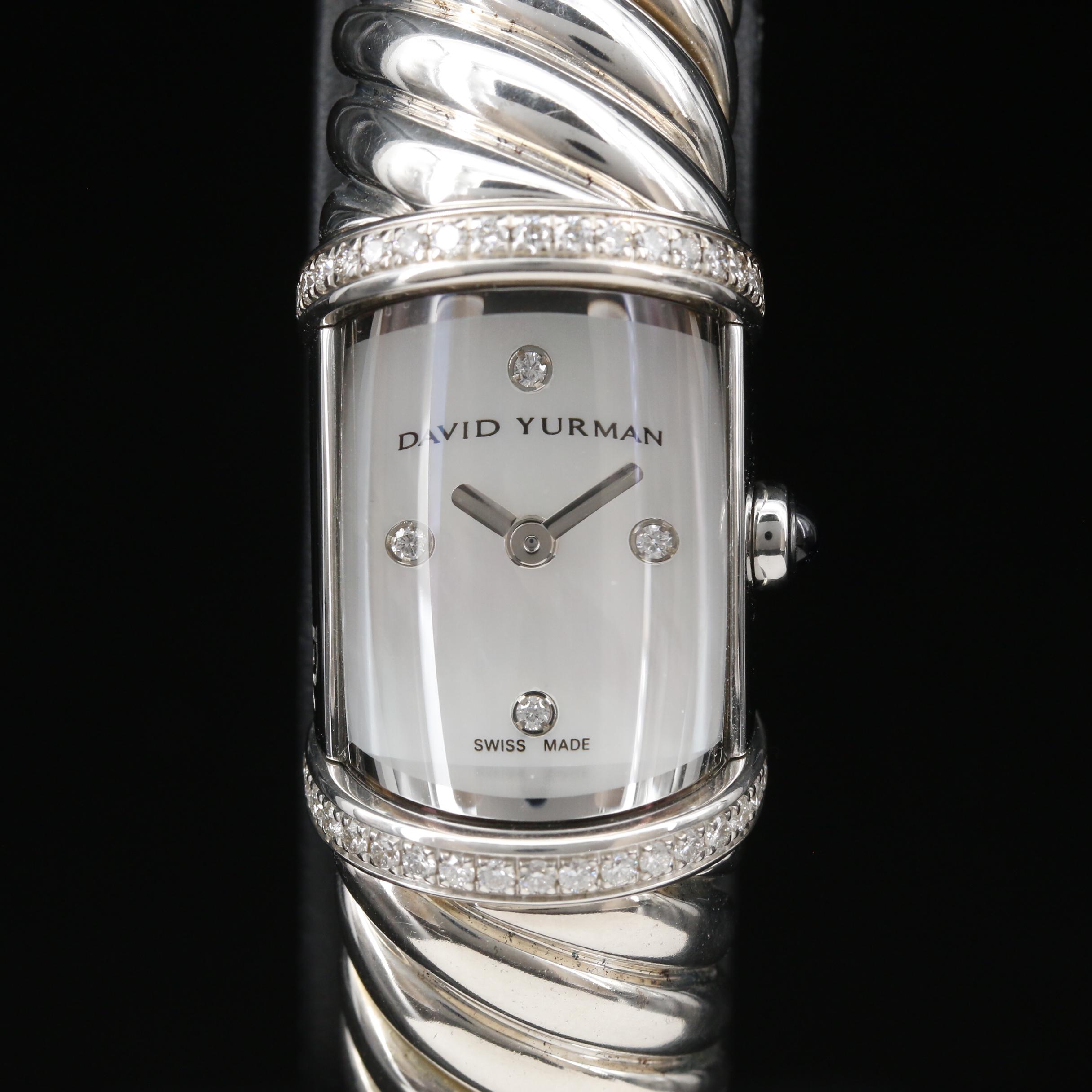 David Yurman "Waverly" Sterling Silver Diamond Cuff Watch