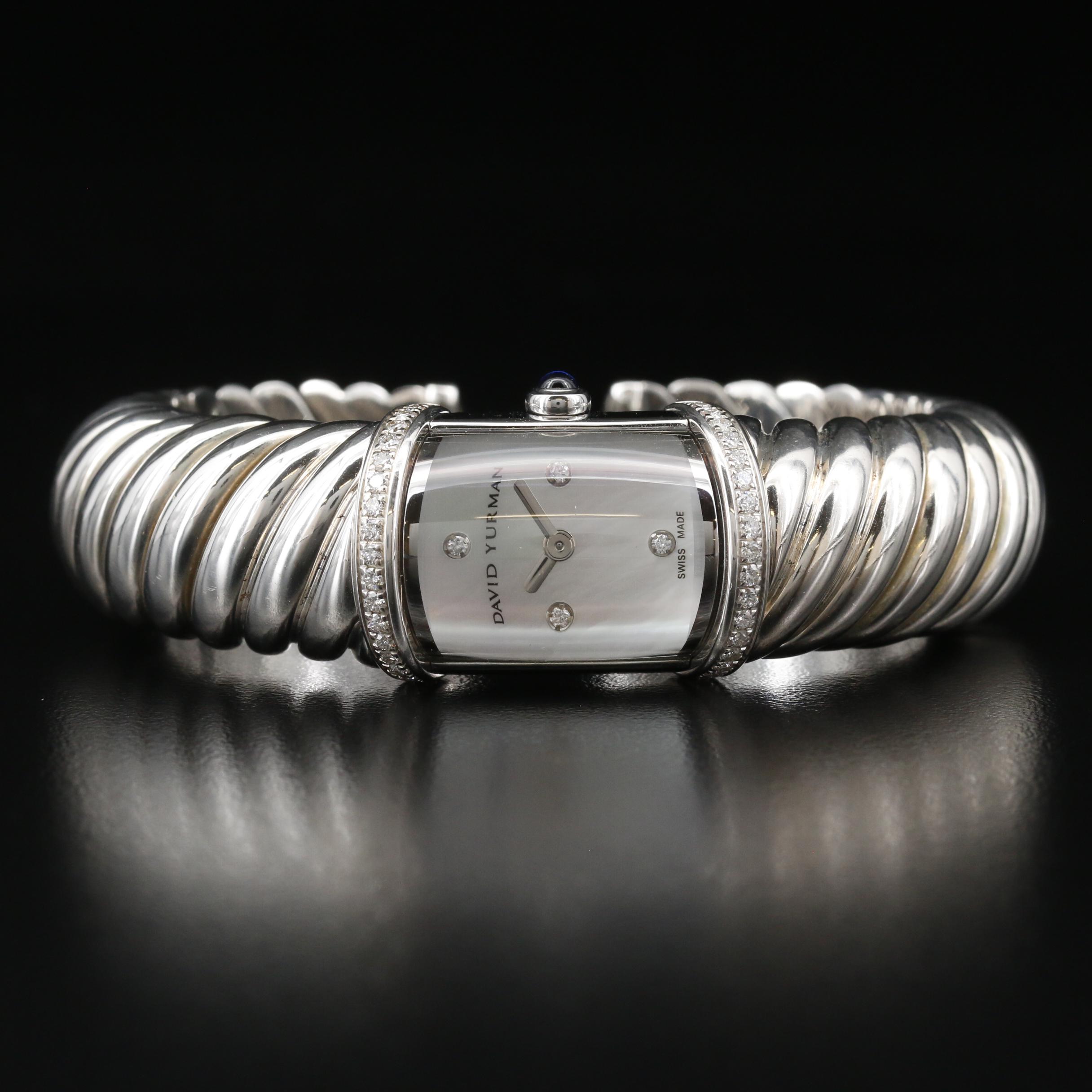 David Yurman "Waverly" Sterling Silver Diamond Cuff Watch