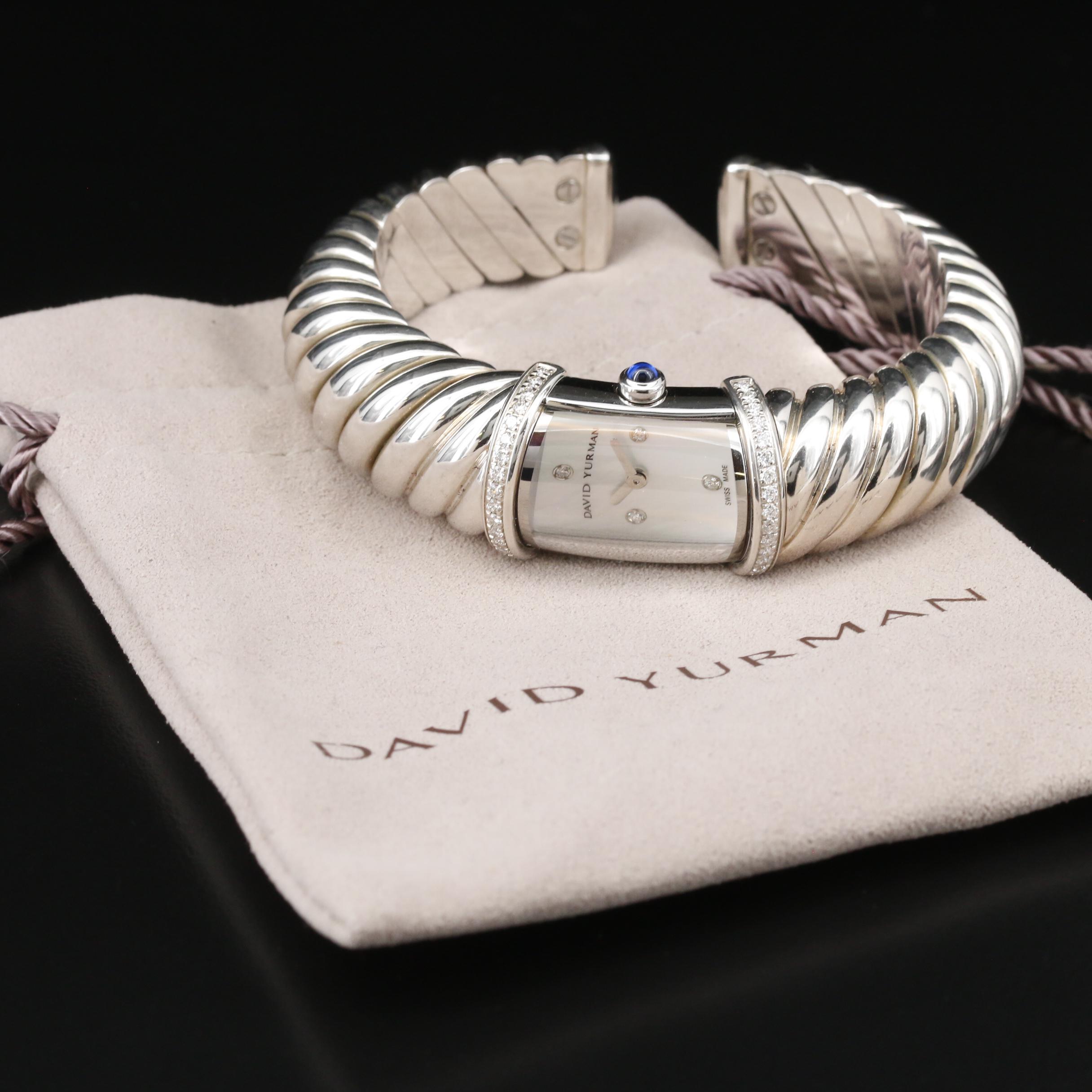 David Yurman "Waverly" Sterling Silver Diamond Cuff Watch