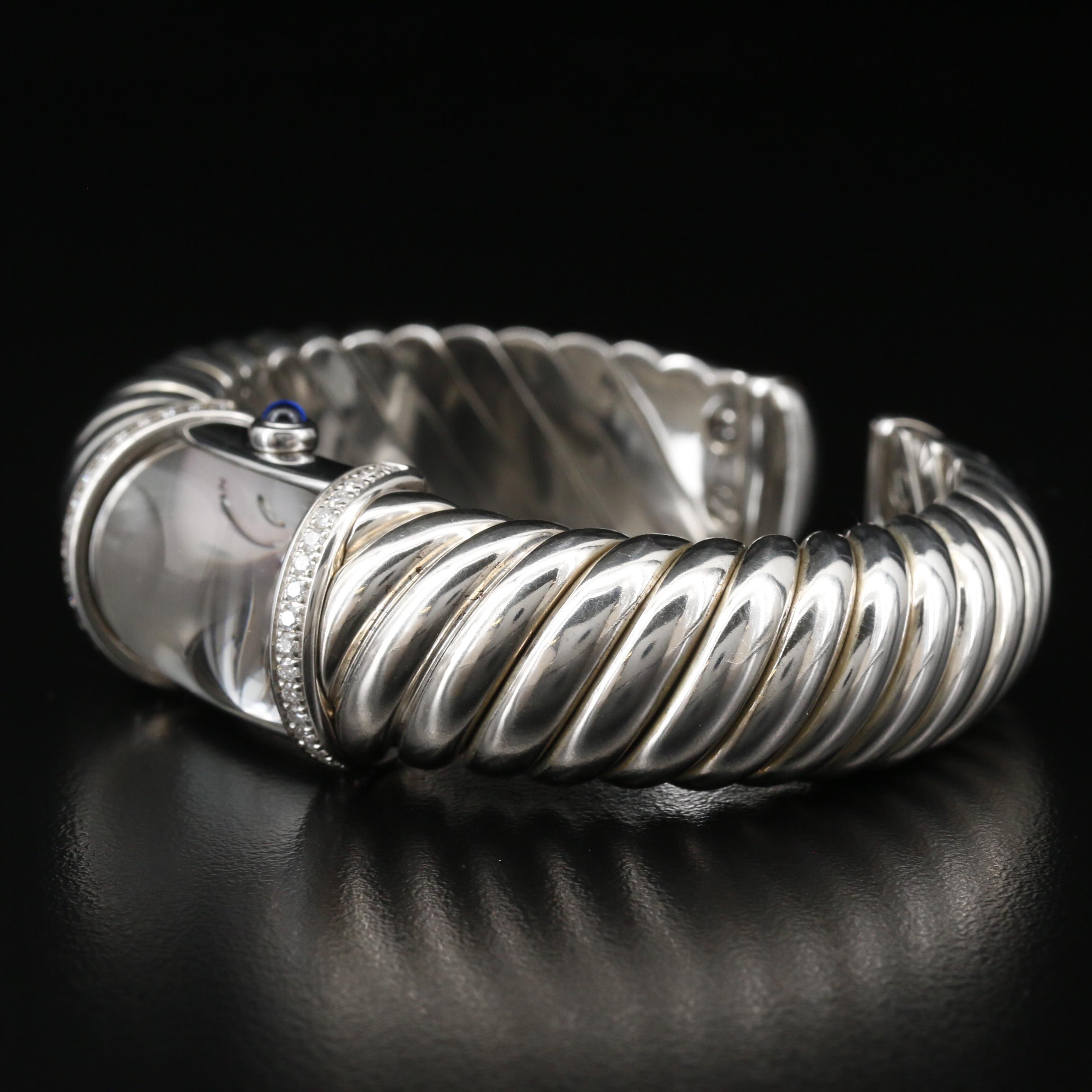 David Yurman "Waverly" Sterling Silver Diamond Cuff Watch