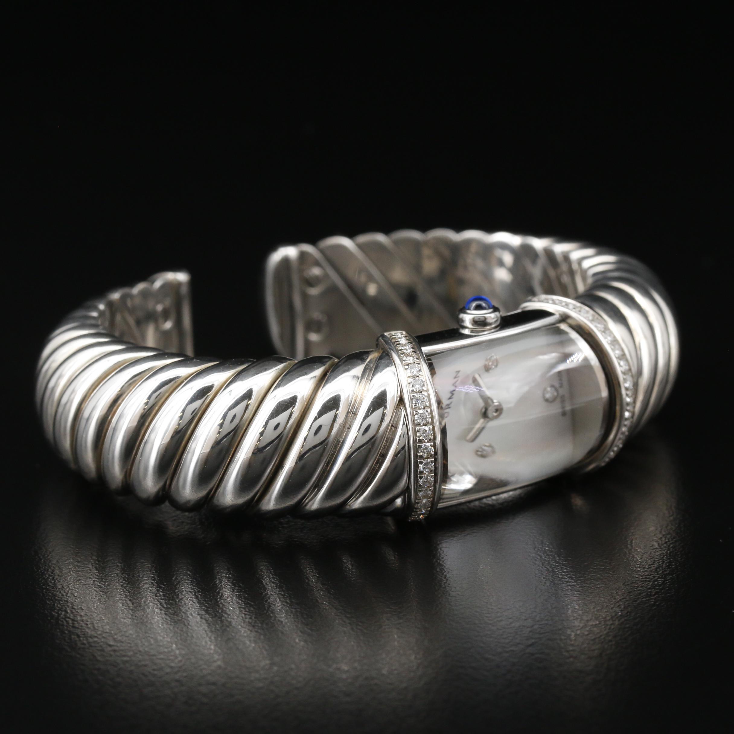 David Yurman "Waverly" Sterling Silver Diamond Cuff Watch
