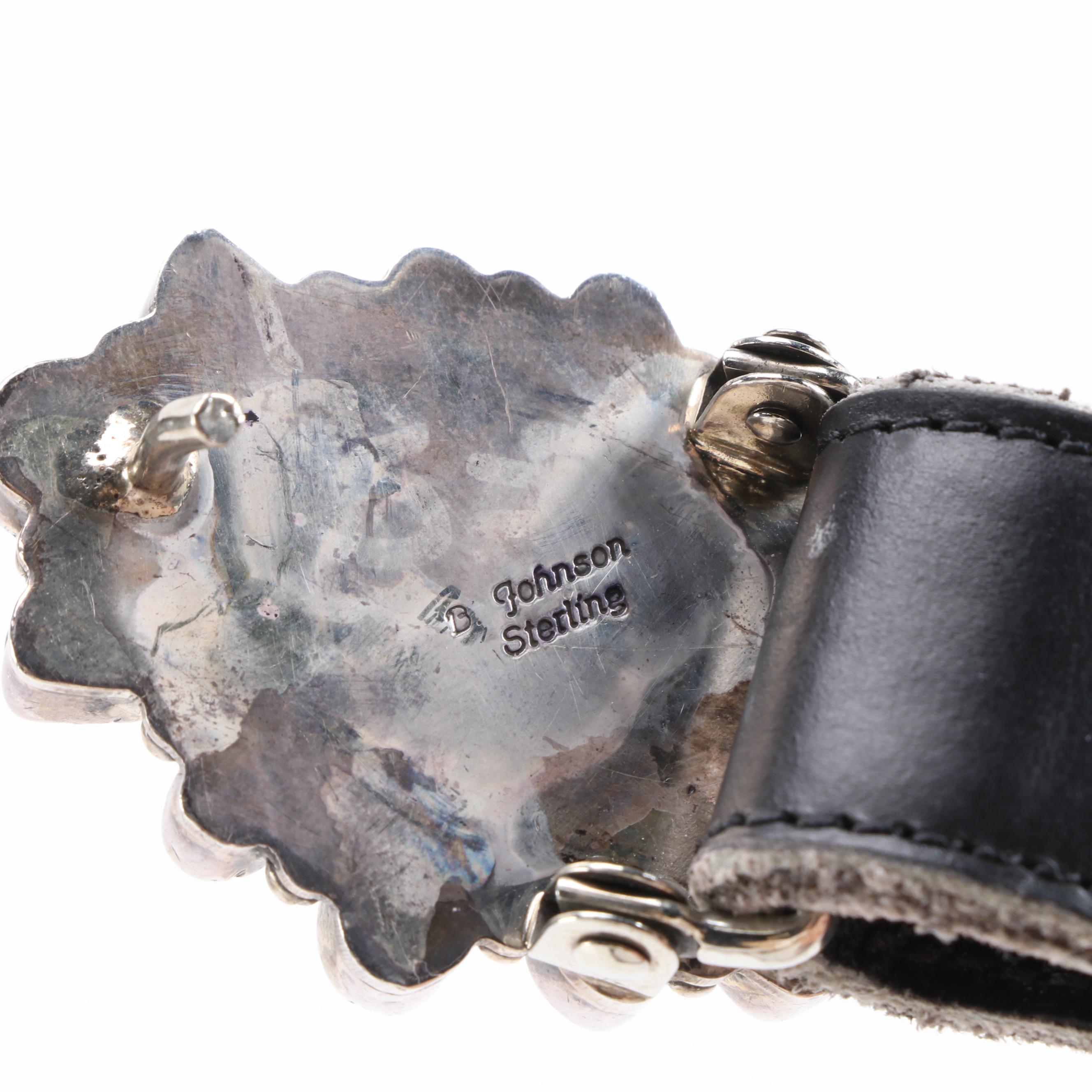 D. Johnson Sterling Turquoise, Coral and Spiny Oyster Cabochon Concho Belt