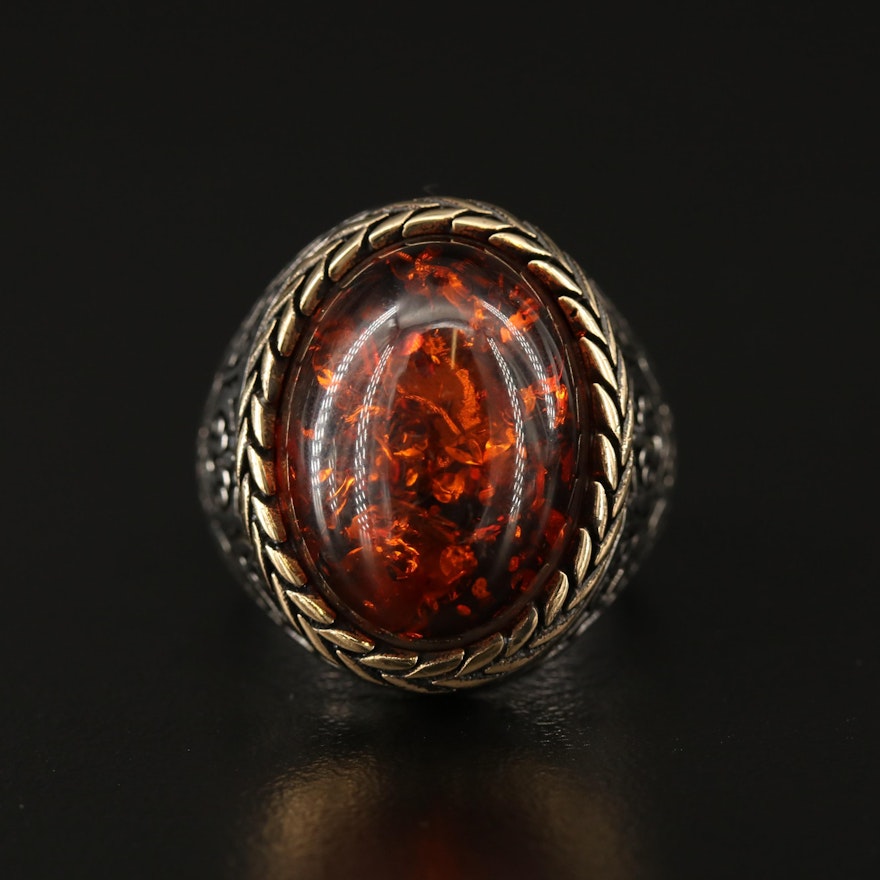 Turkish Inspired Sterling Silver Faux Amber Dome Ring