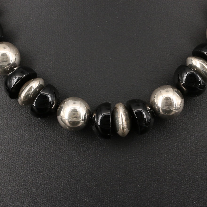 Sterling Black Onyx Beaded Necklace