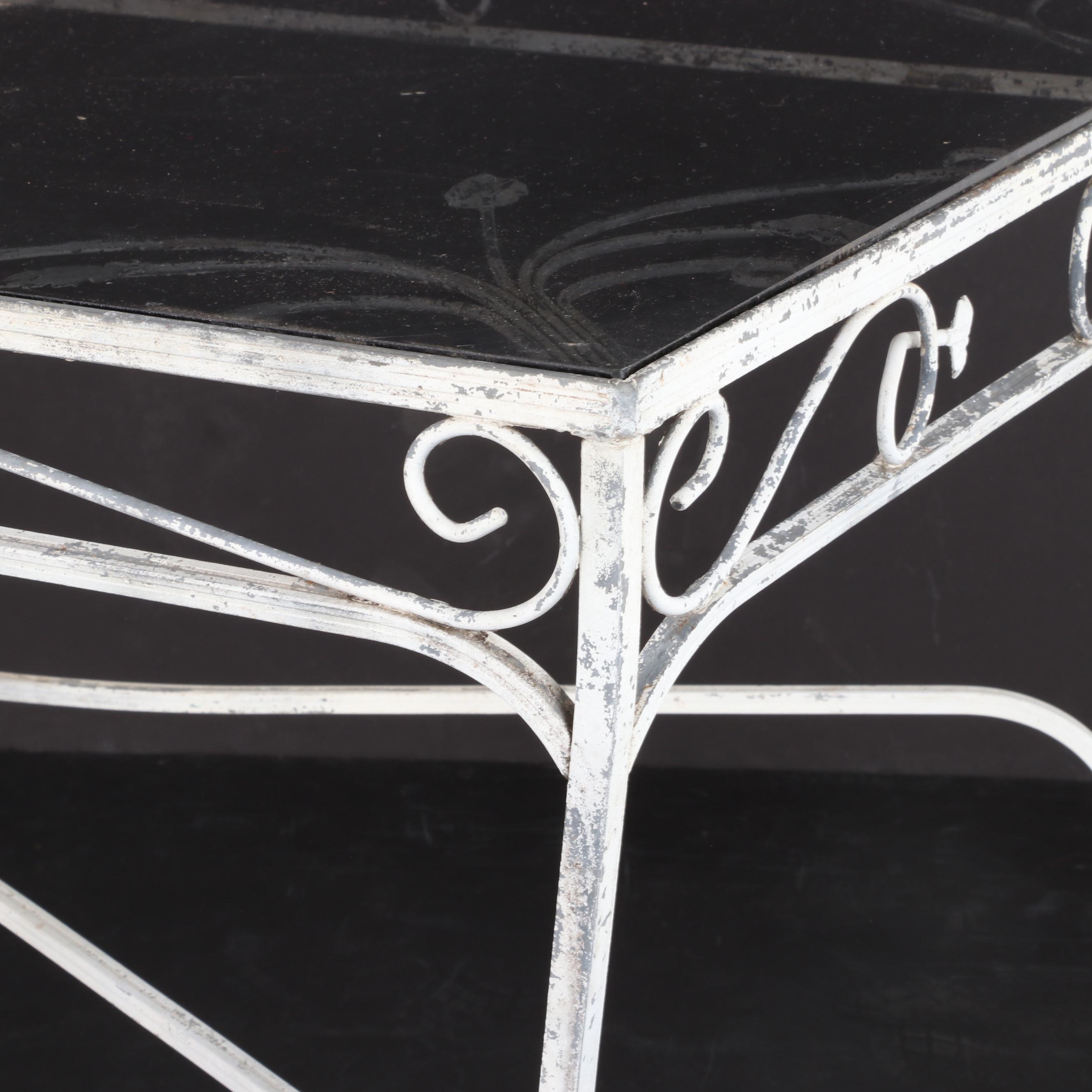 Painted Metal Glass Top Patio Dining Table, Late 20th Century