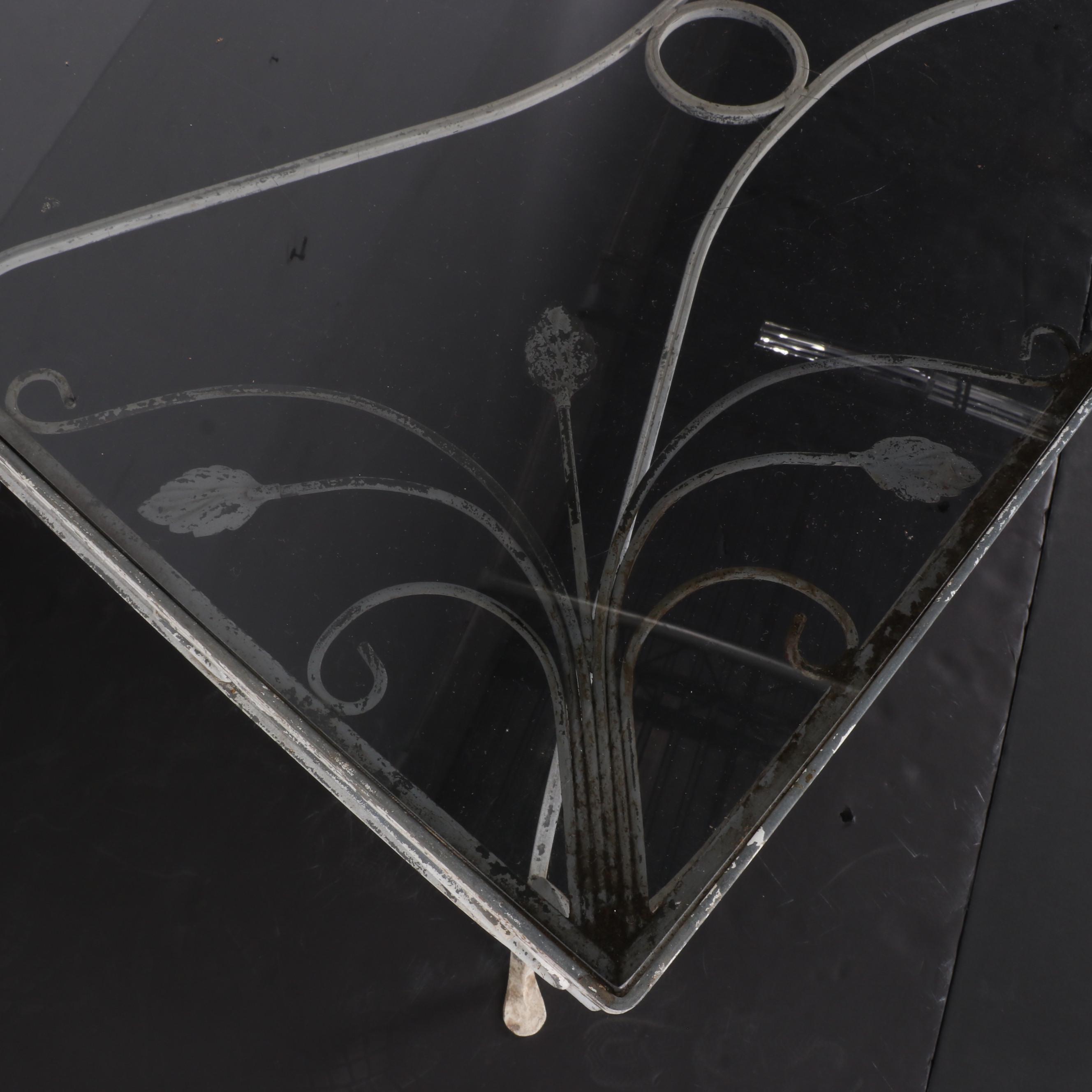 Painted Metal Glass Top Patio Dining Table, Late 20th Century