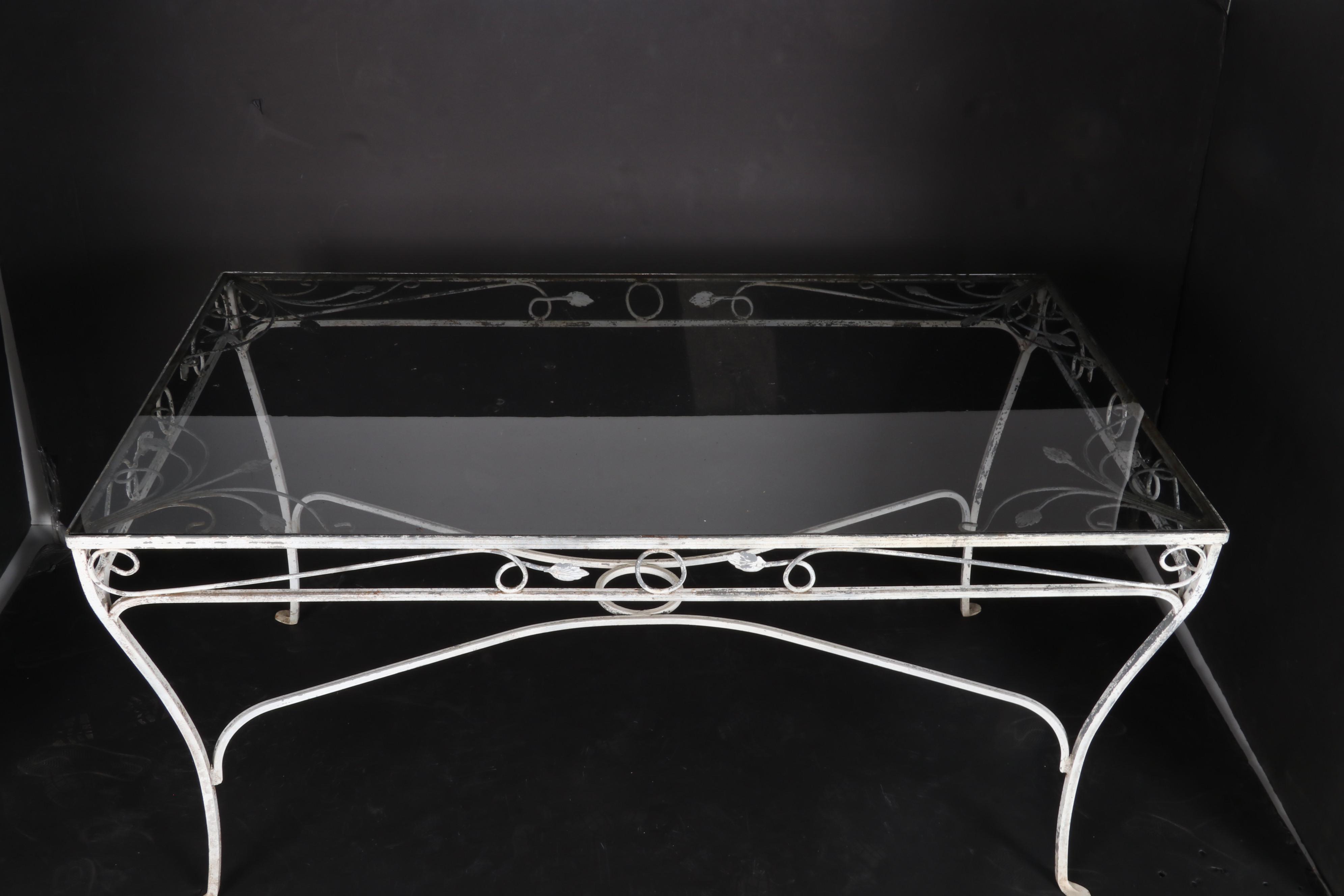 Painted Metal Glass Top Patio Dining Table, Late 20th Century