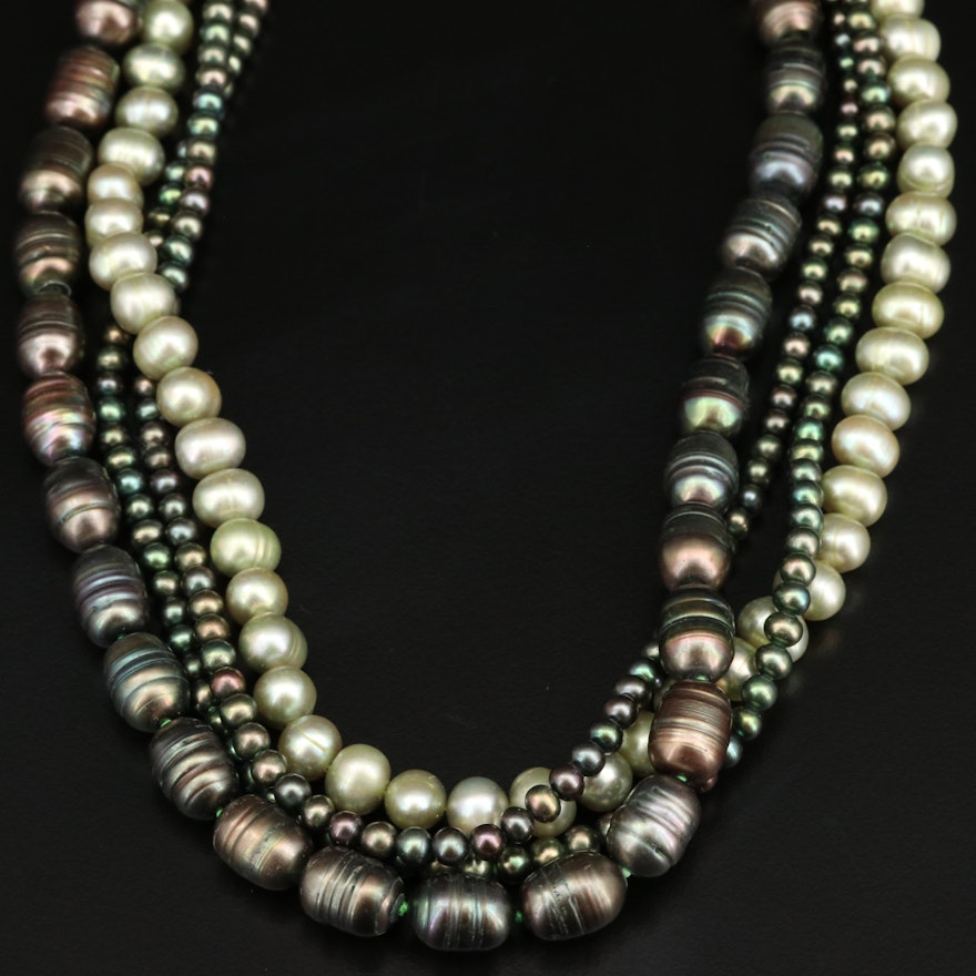 Hand Knotted Multi-Strand Pearl Necklace with Sterling Clasp