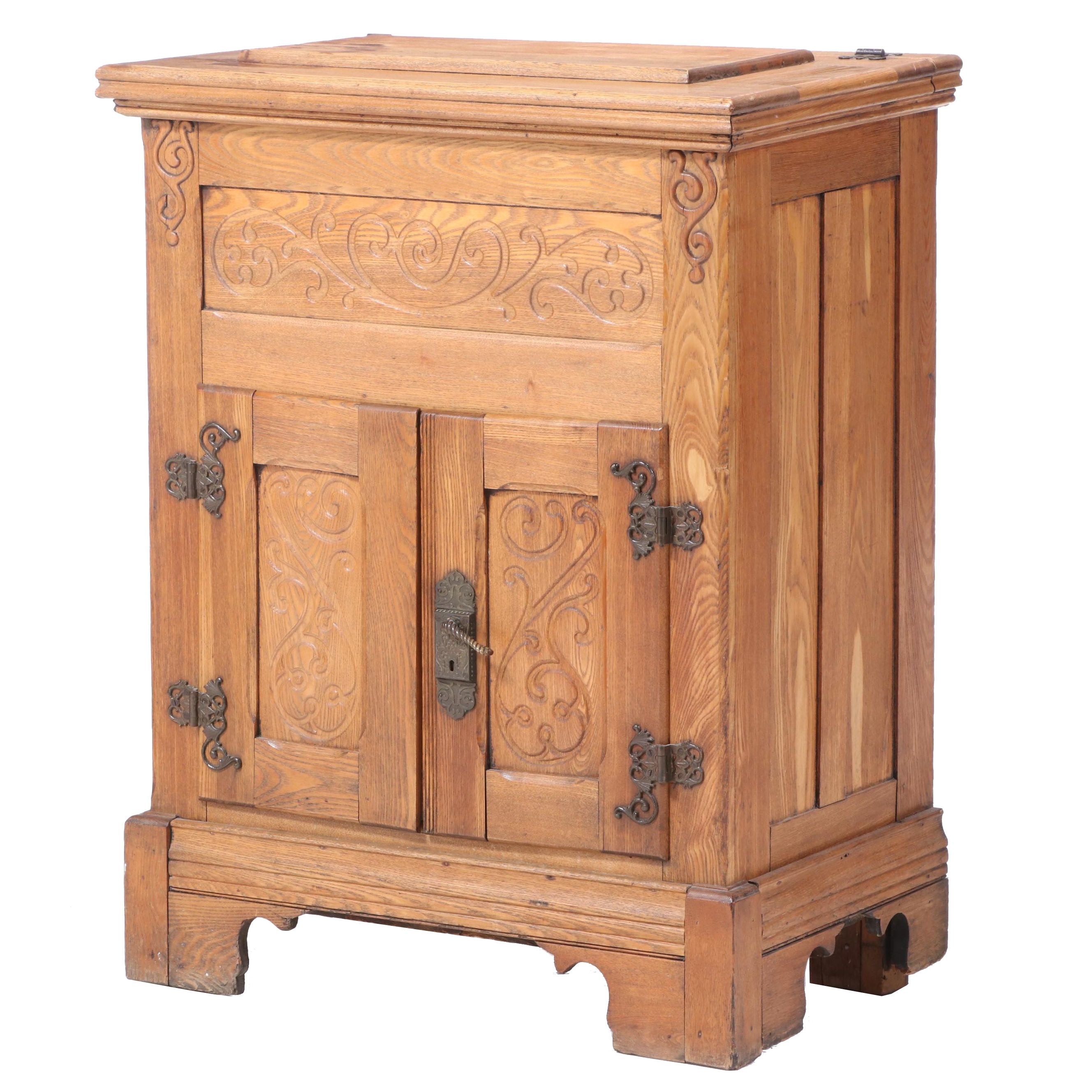Late Victorian Oak Lift-Lid Ice Box, Late 19th/Early 20th Century