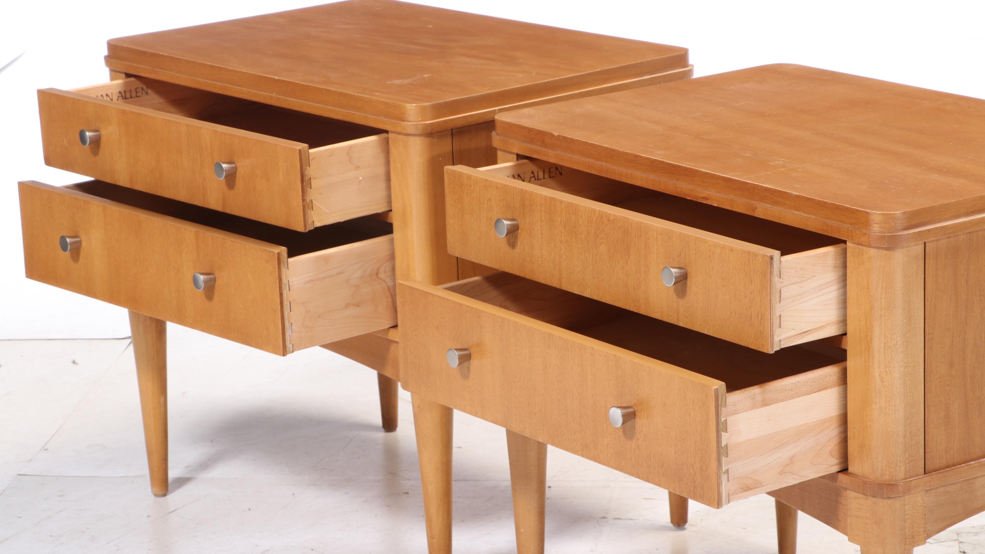 Pair of Ethan Allen "Radius" Modernist Style Maple Two-Drawer Nightstands