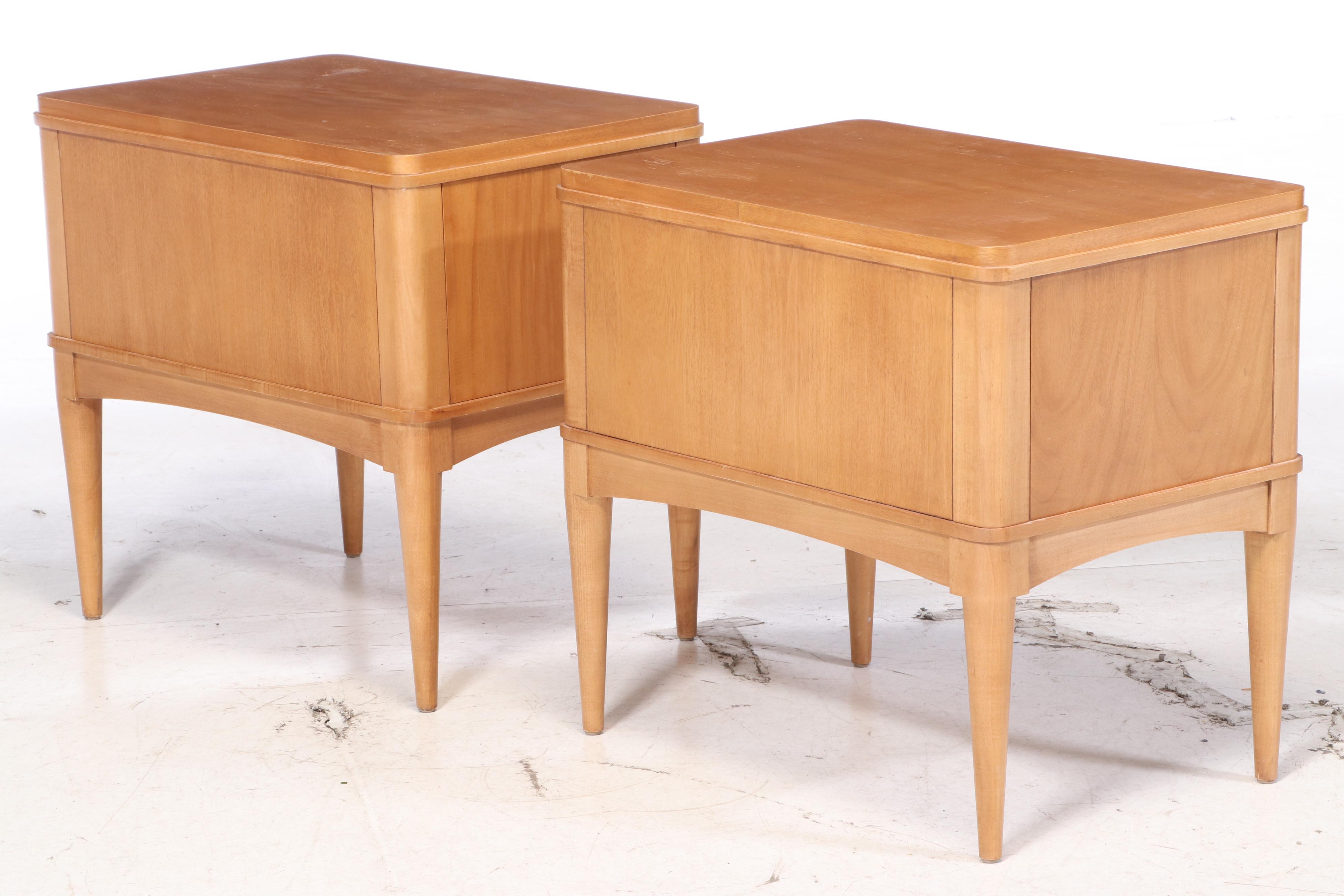 Pair of Ethan Allen "Radius" Modernist Style Maple Two-Drawer Nightstands