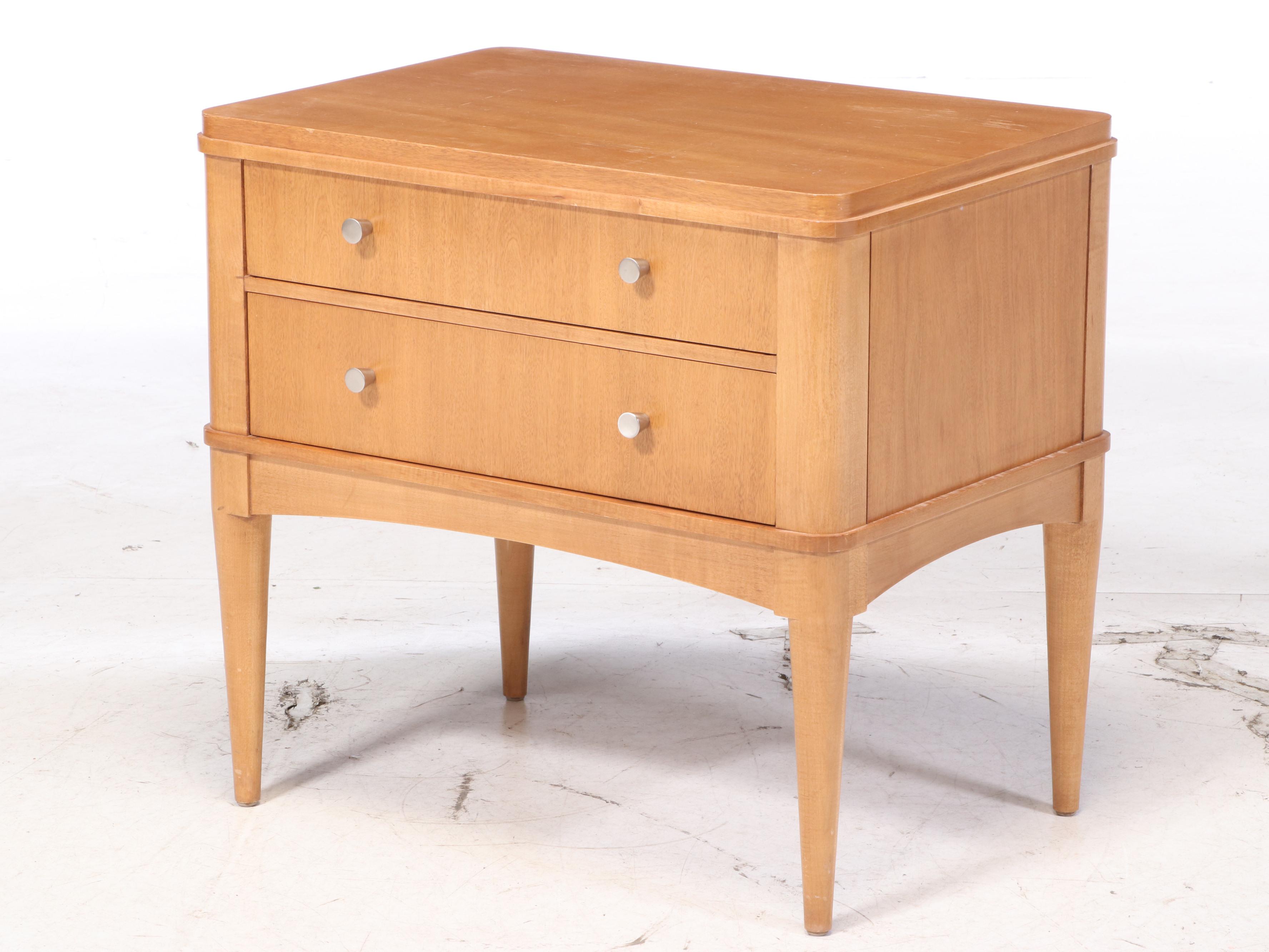 Pair of Ethan Allen "Radius" Modernist Style Maple Two-Drawer Nightstands