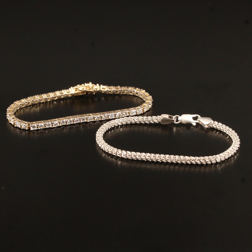 Diamond Cut Sterling Silver and Cubic Zirconia Bracelets