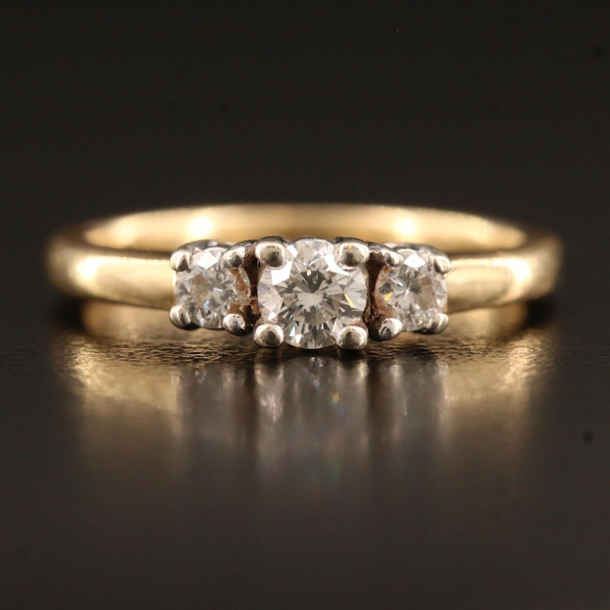 14K Three Diamond Ring