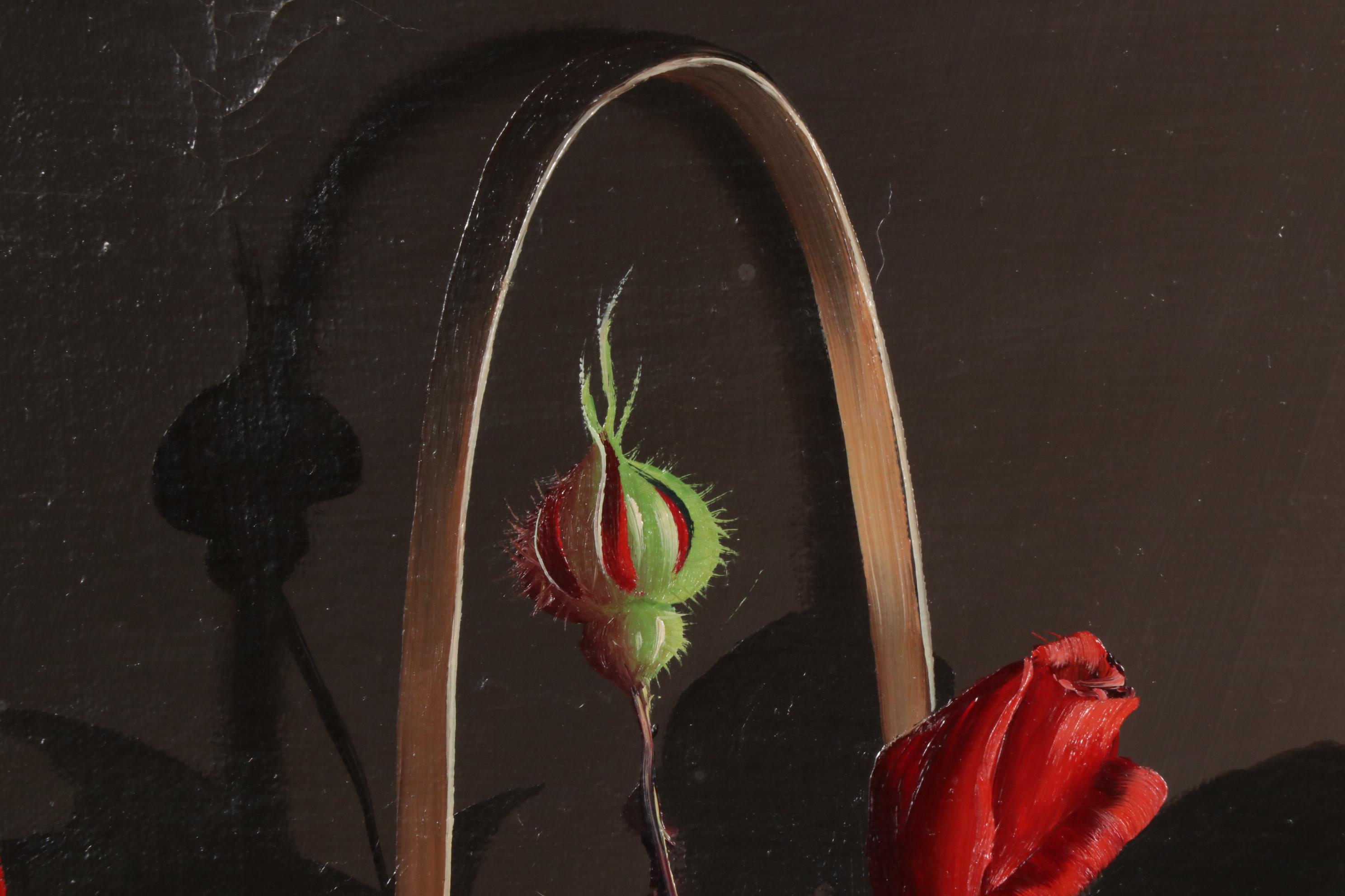 Alfano Dardari Oil Painting of Roses in Basket Still Life, 1969