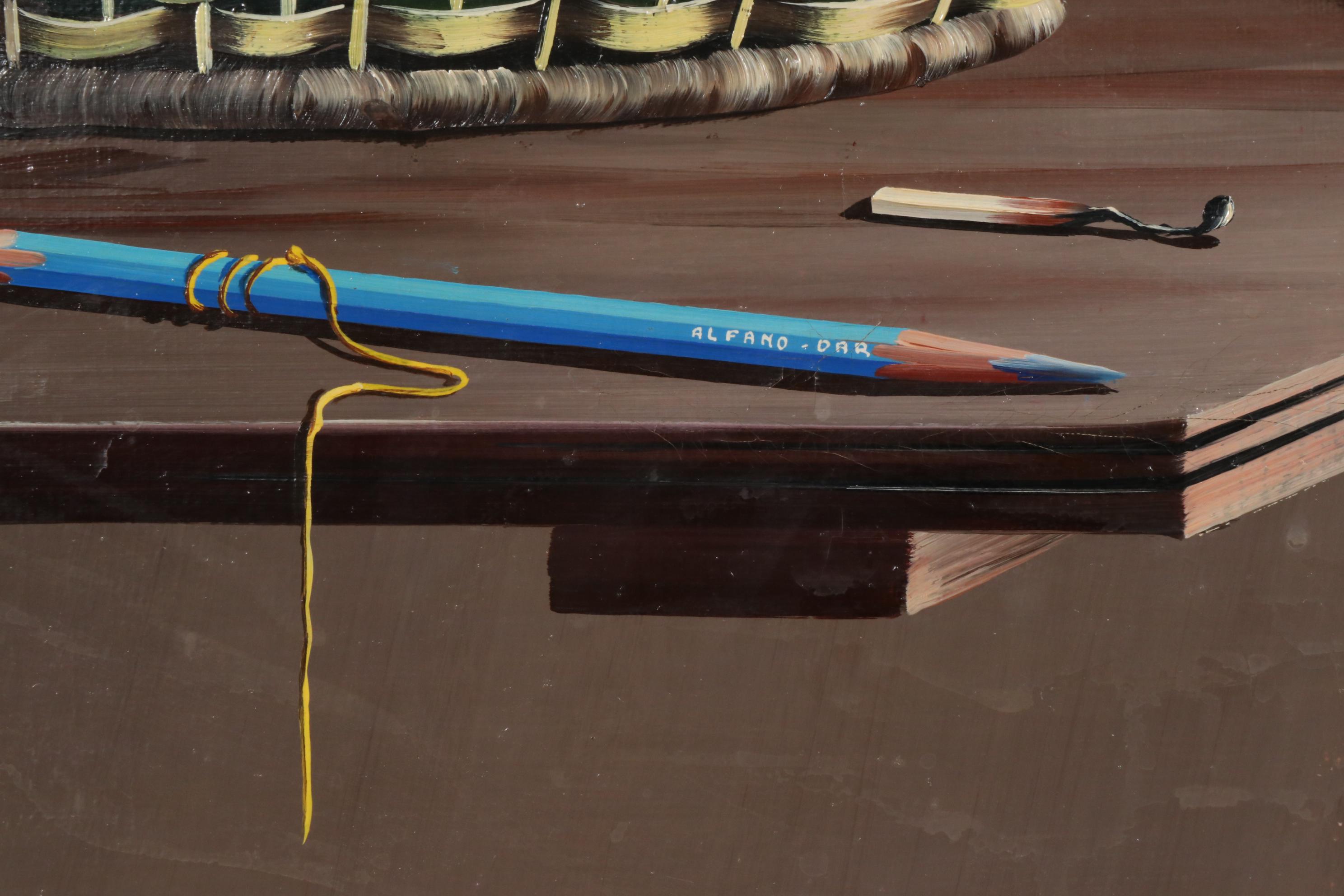 Alfano Dardari Oil Painting of Roses in Basket Still Life, 1969