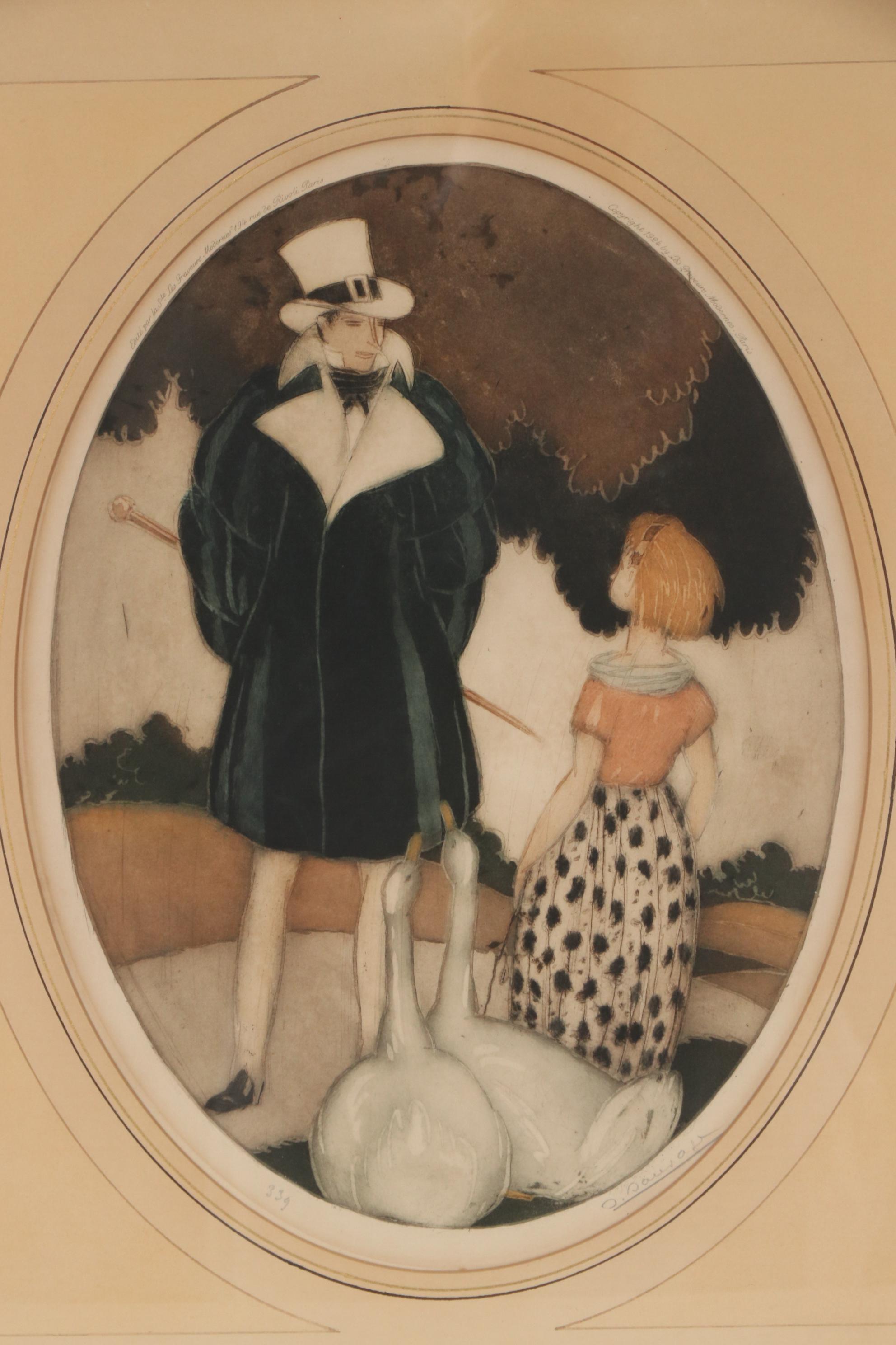 Sylvain Sauvage Aquatint Etching "Personages with Geese", 1924