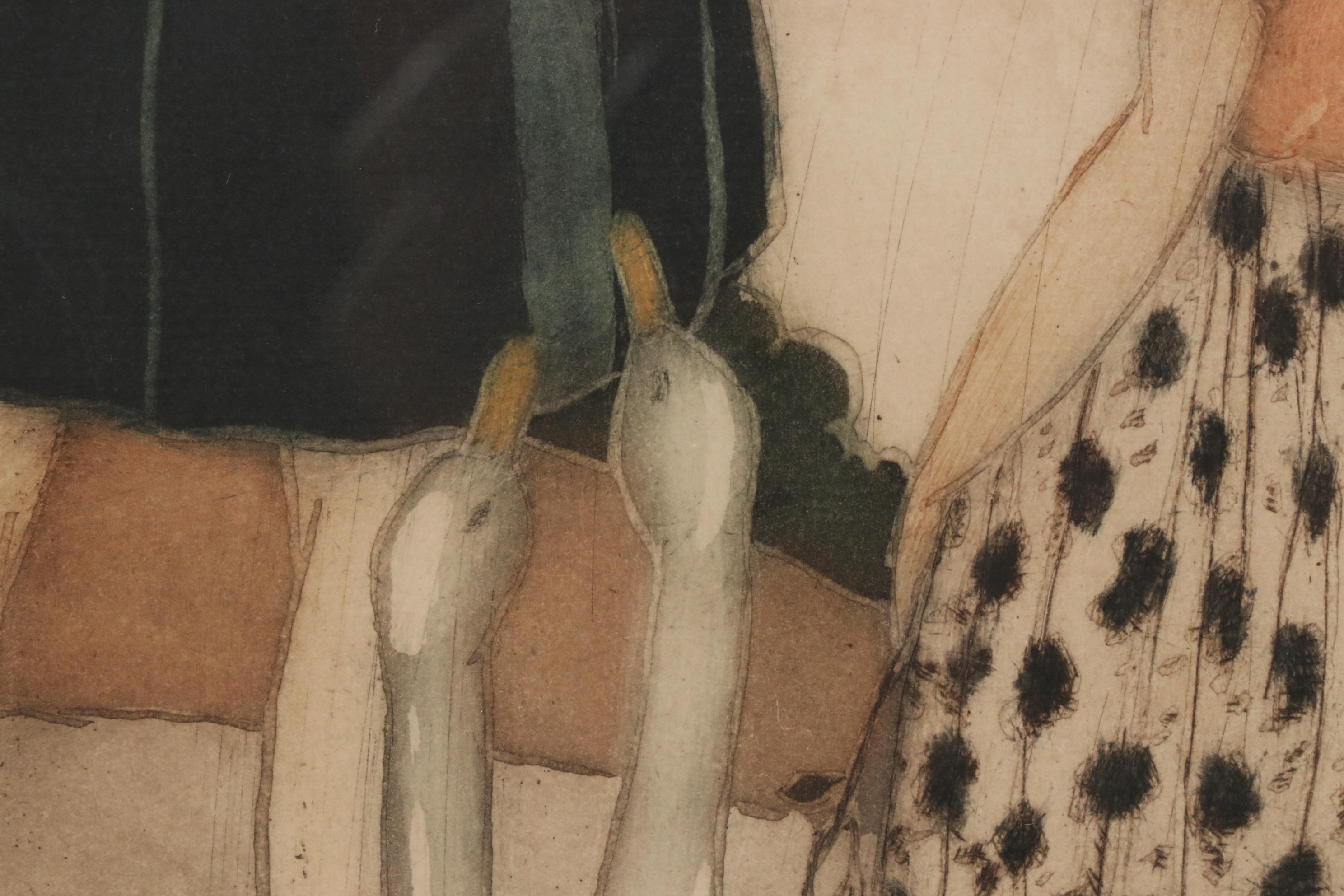 Sylvain Sauvage Aquatint Etching "Personages with Geese", 1924