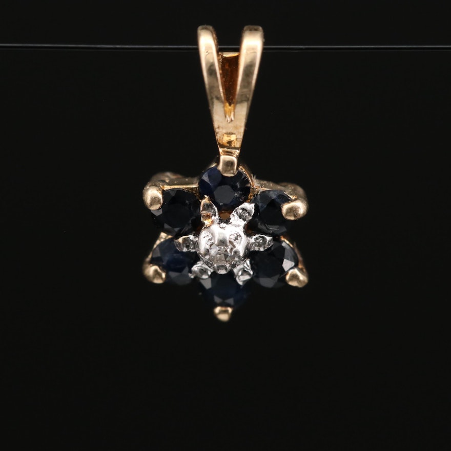 10K Diamond and Sapphire Floral Pendant