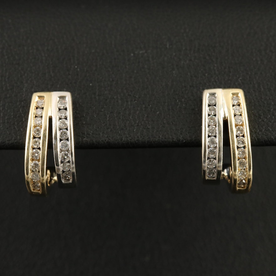 14K Two-Tone Gold Diamond J Hoop Earrings