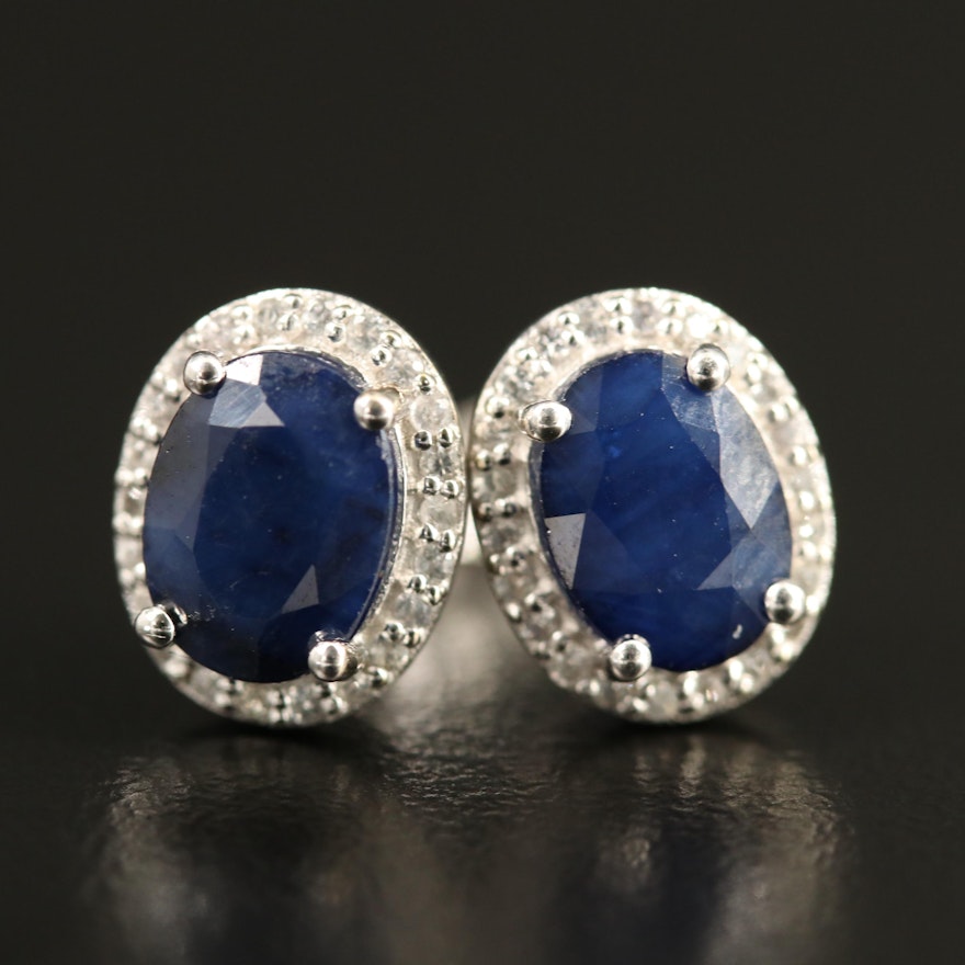 10K Sapphire Oval Stud Earrings
