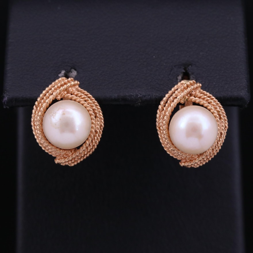 18K Pearl Earrings with Twisted Rope Trim