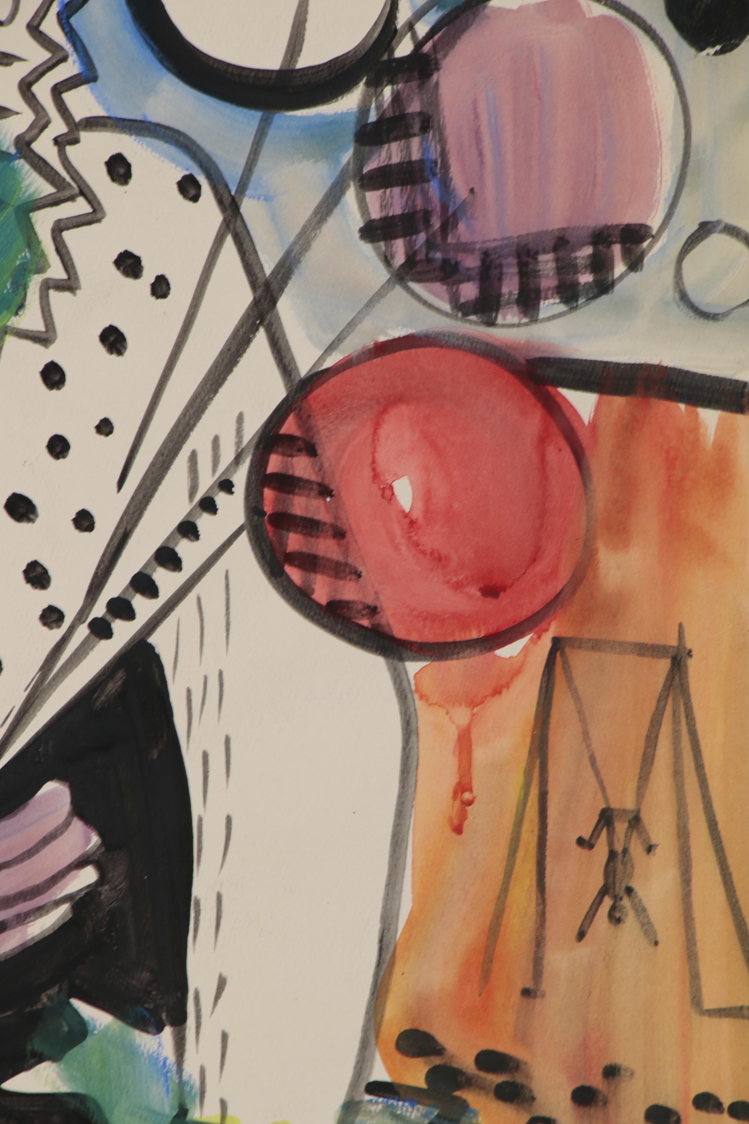 Helen Malta Modernist Acrylic Painting of Circus Performer, Mid 20th Century