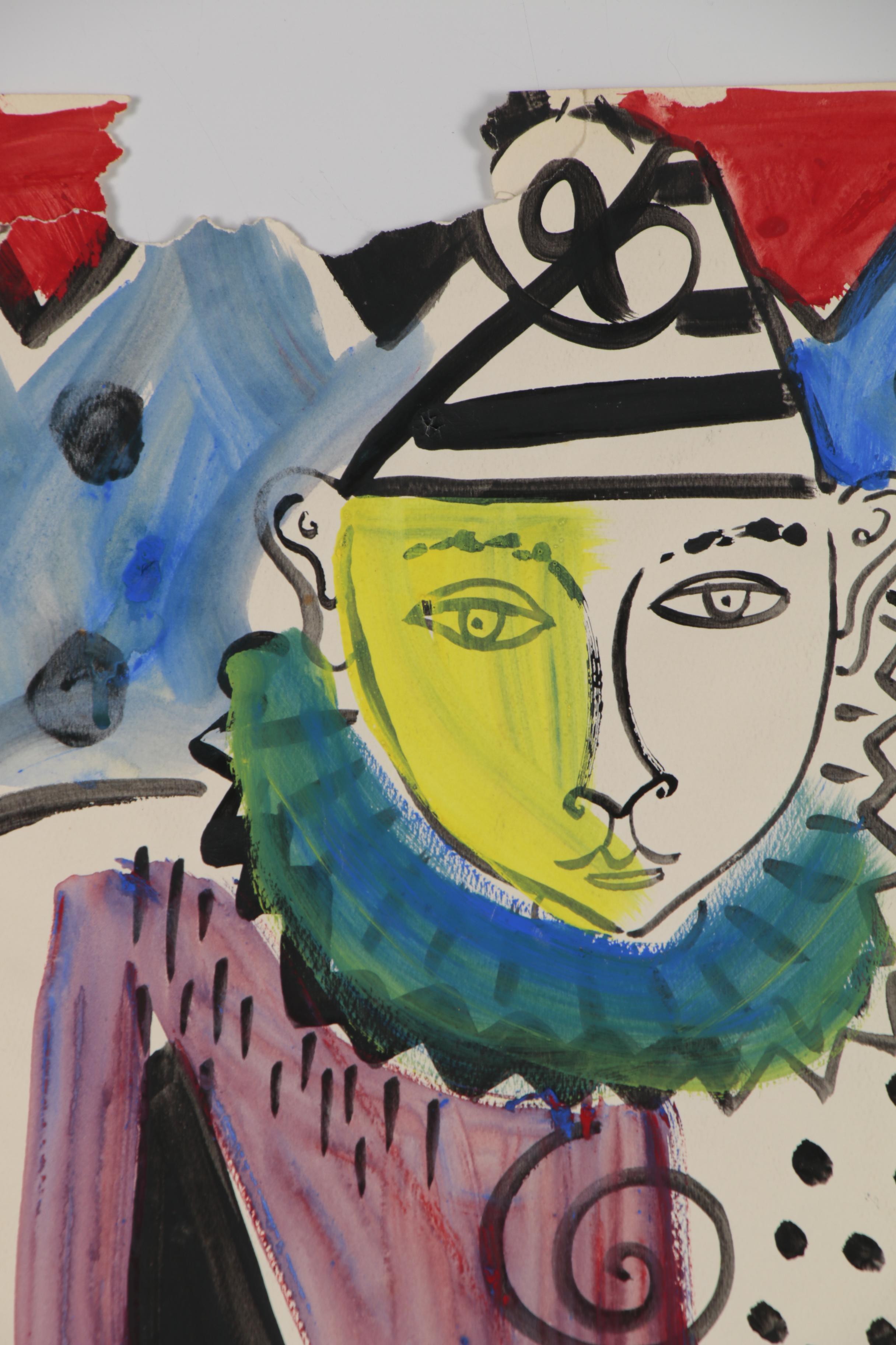 Helen Malta Modernist Acrylic Painting of Circus Performer, Mid 20th Century