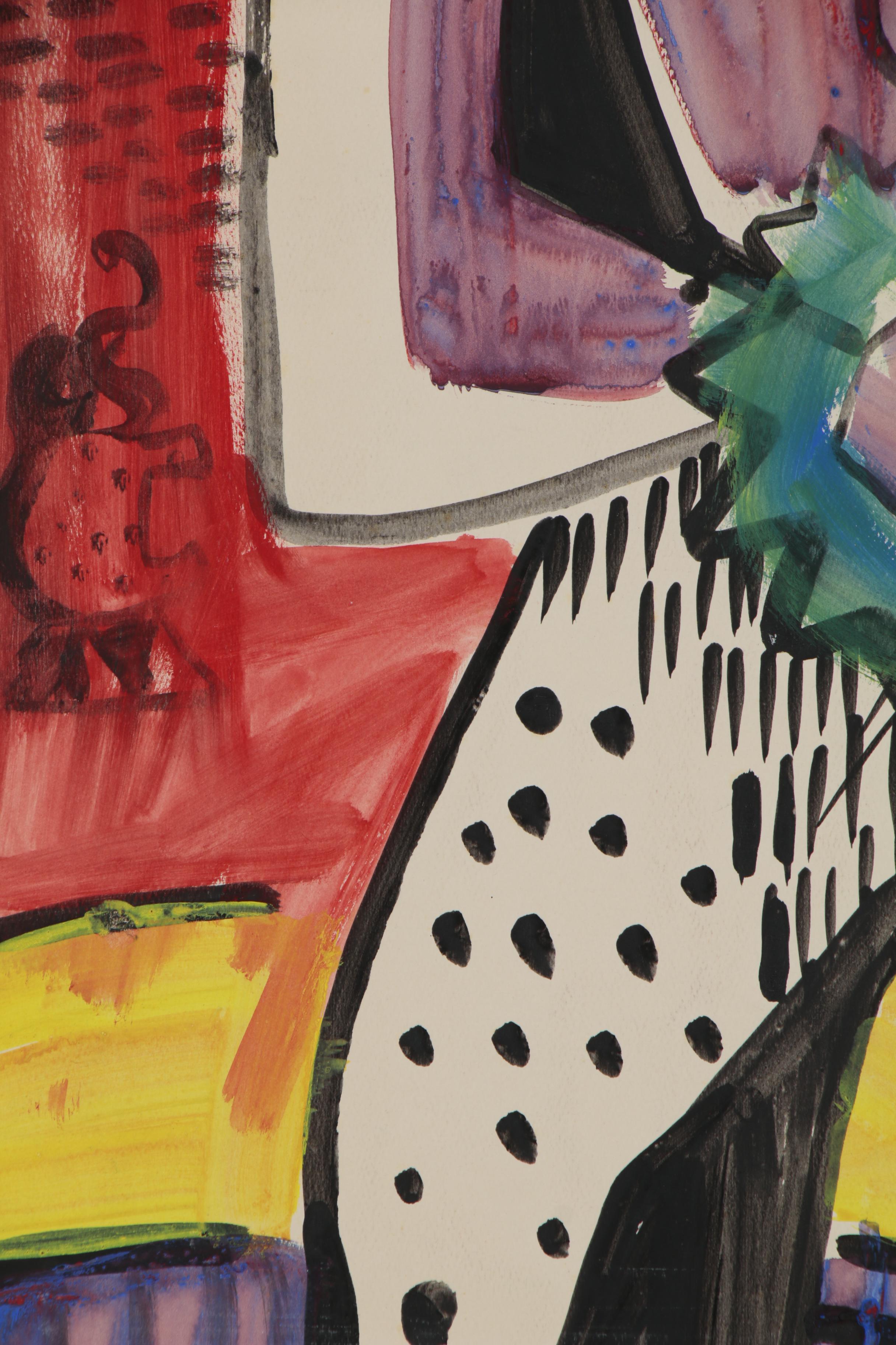 Helen Malta Modernist Acrylic Painting of Circus Performer, Mid 20th Century