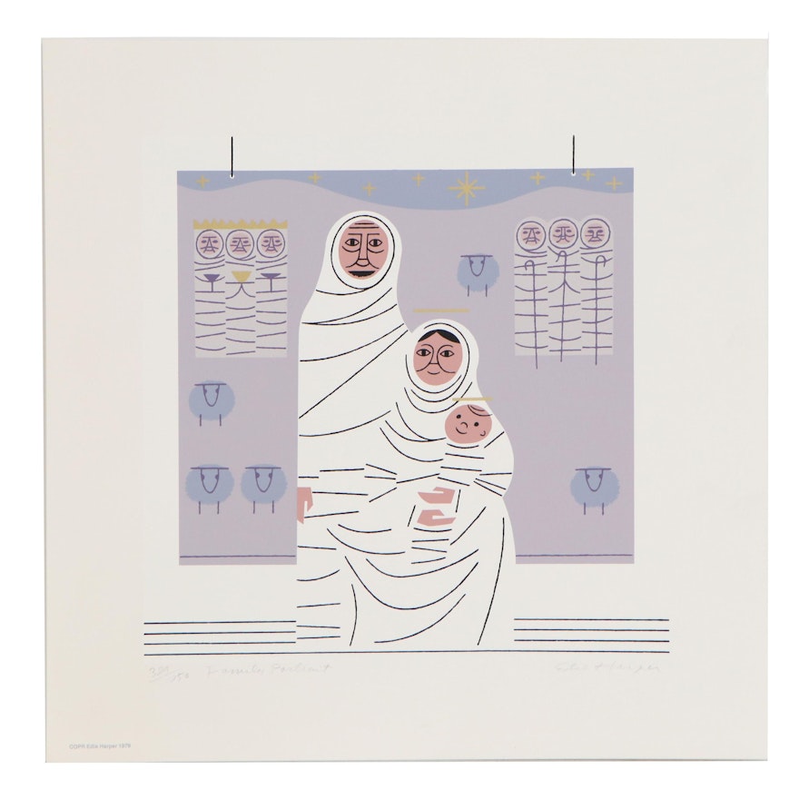 Edie Harper Abstract Figural Serigraph "Family Portrait", 1979