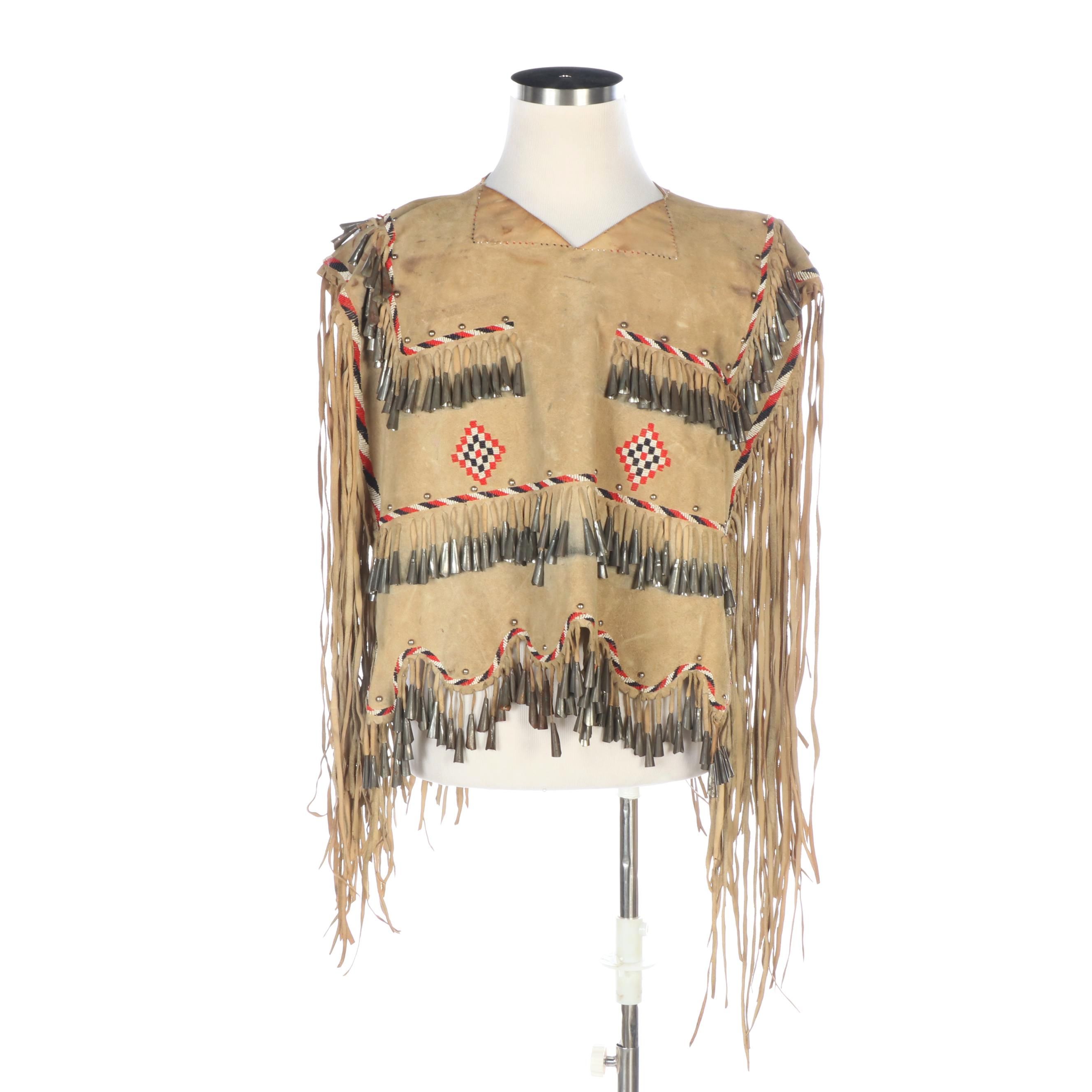 Native American Style Buckskin Jingle Cone and Beaded Poncho