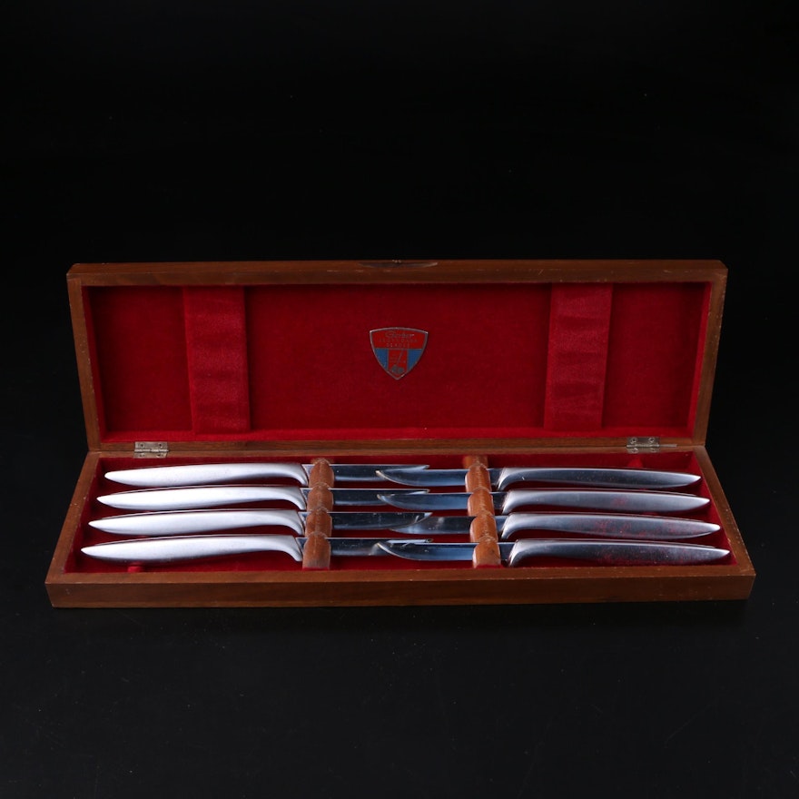 Gerber Legendary Blades Stainless Steel Miming Knives in Walnut Case
