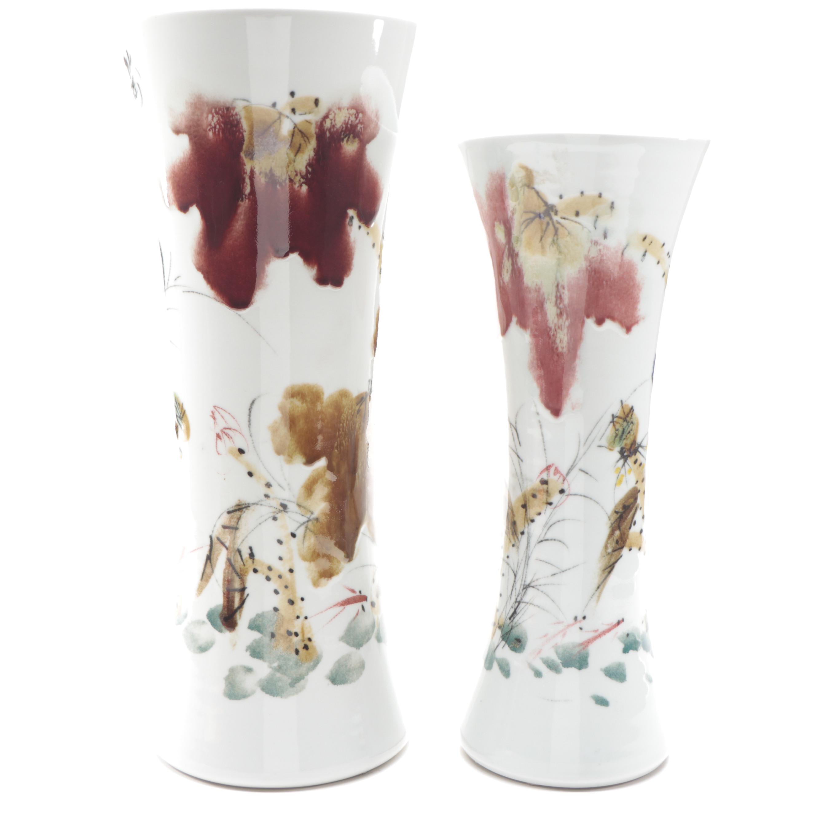 Chinese Hand Painted Porcelain Vases, 20th Century