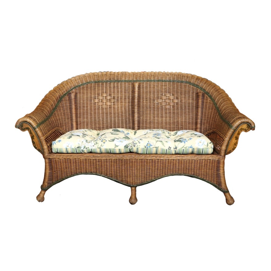 Wicker Roll-Arm Loveseat with Reversible Seat Cushion