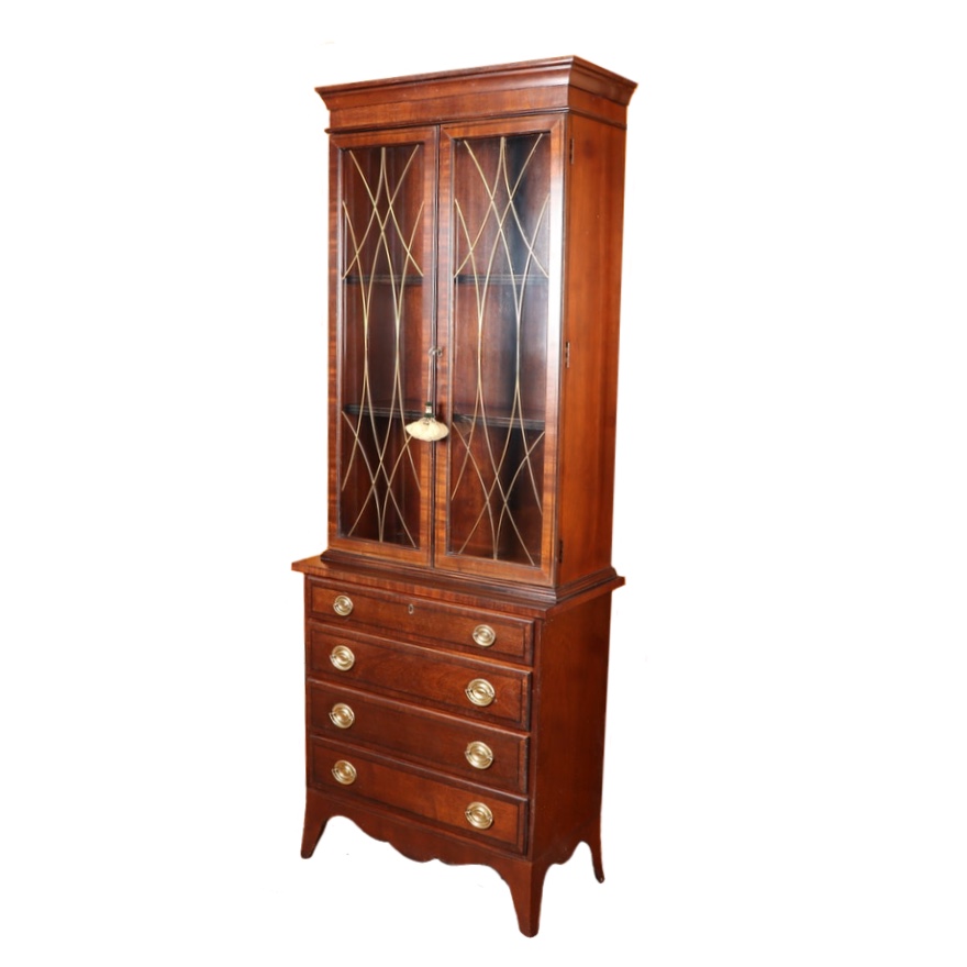 Hepplewhite Style Mahogany Bookcase on Chest, 20th C.