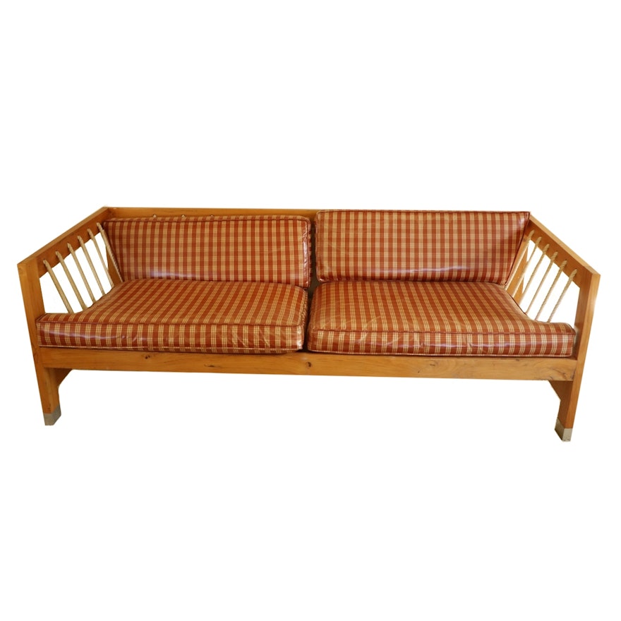 Handcrafted Wood and Rope Sofa with Vinyl Plaid Seats, Late 20th Century