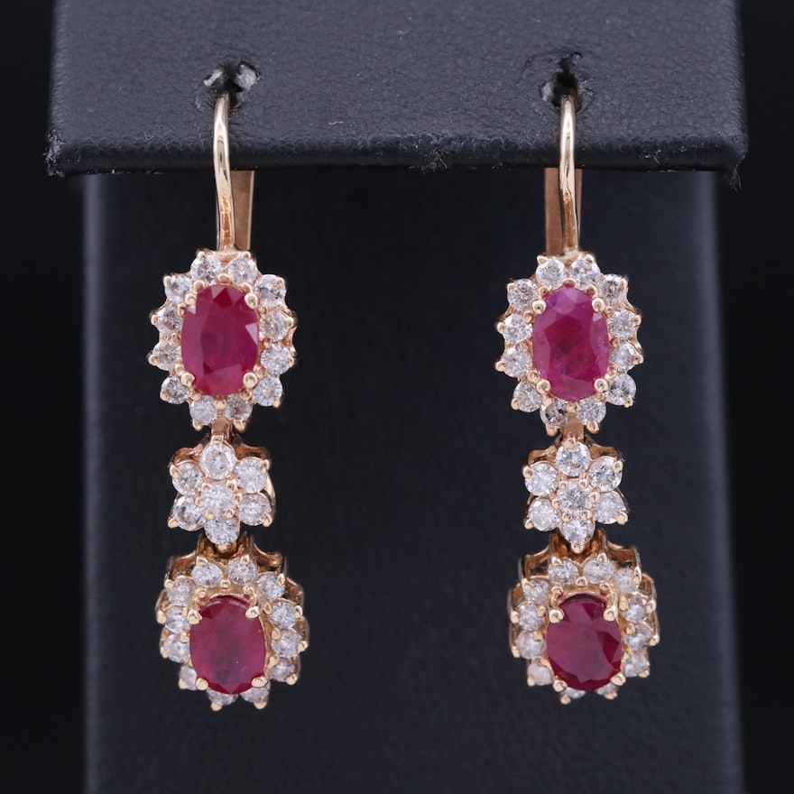 14K Ruby and 1.36 CTW Diamond Dangle Earrings