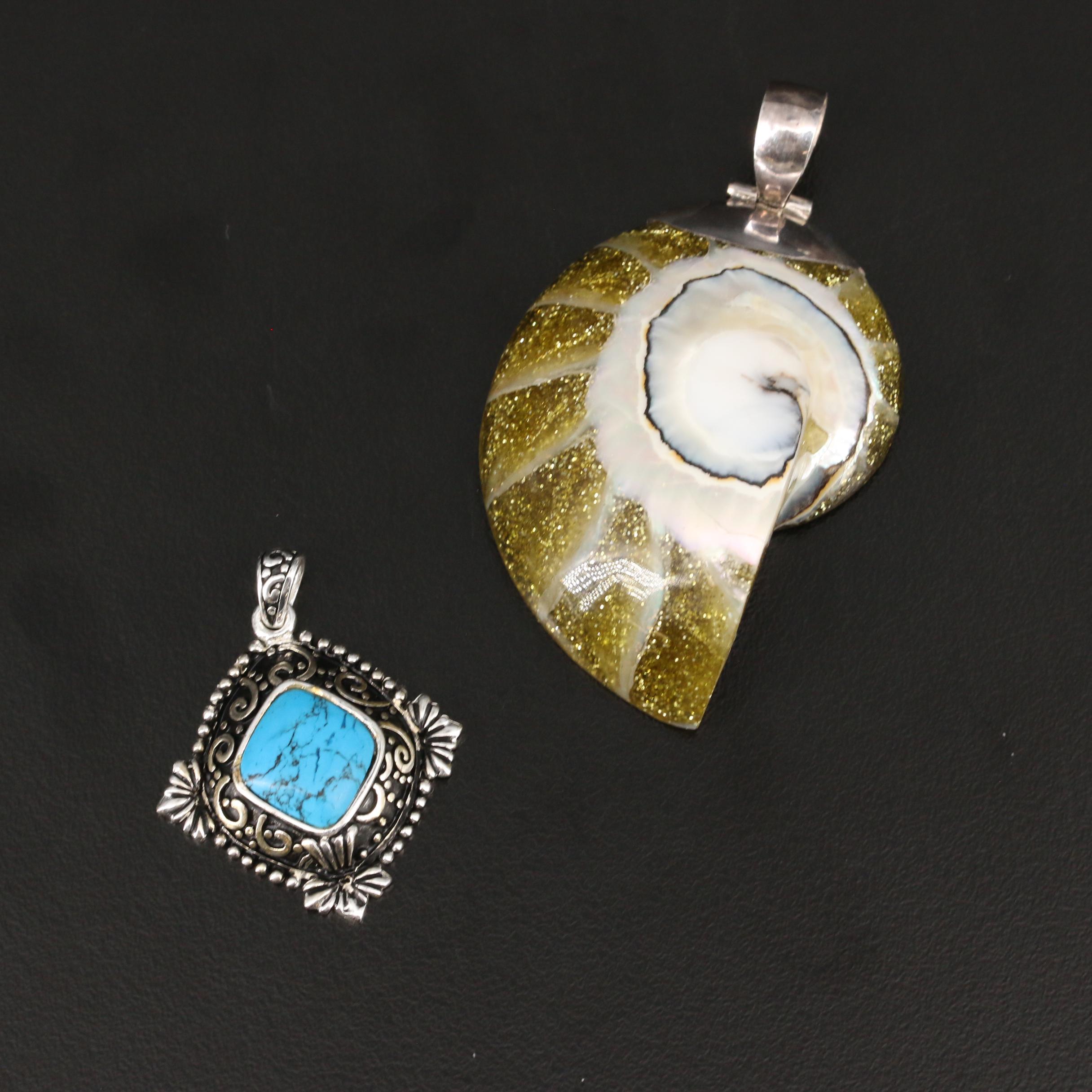 Sterling Silver Jewelry with Coral, Cowrie Shell and Faux Turquoise