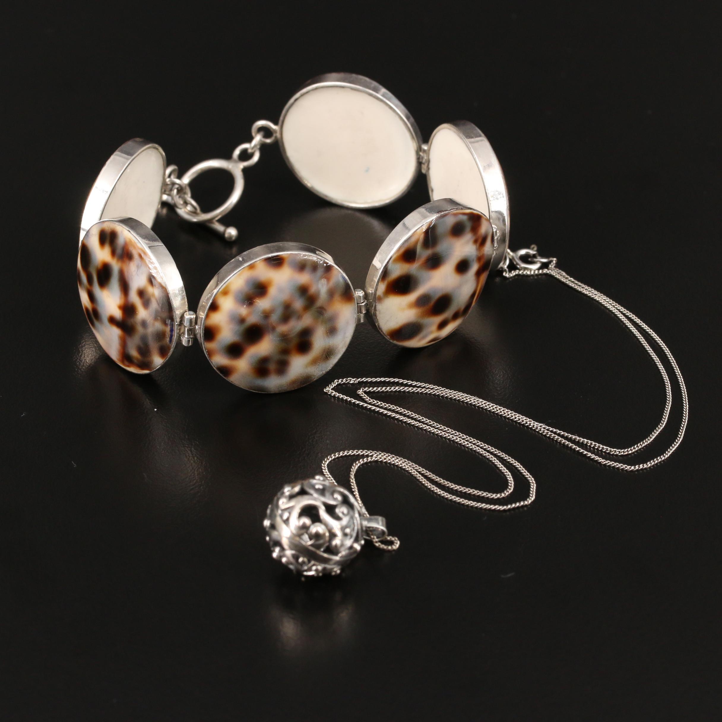 Sterling Silver Jewelry with Coral, Cowrie Shell and Faux Turquoise