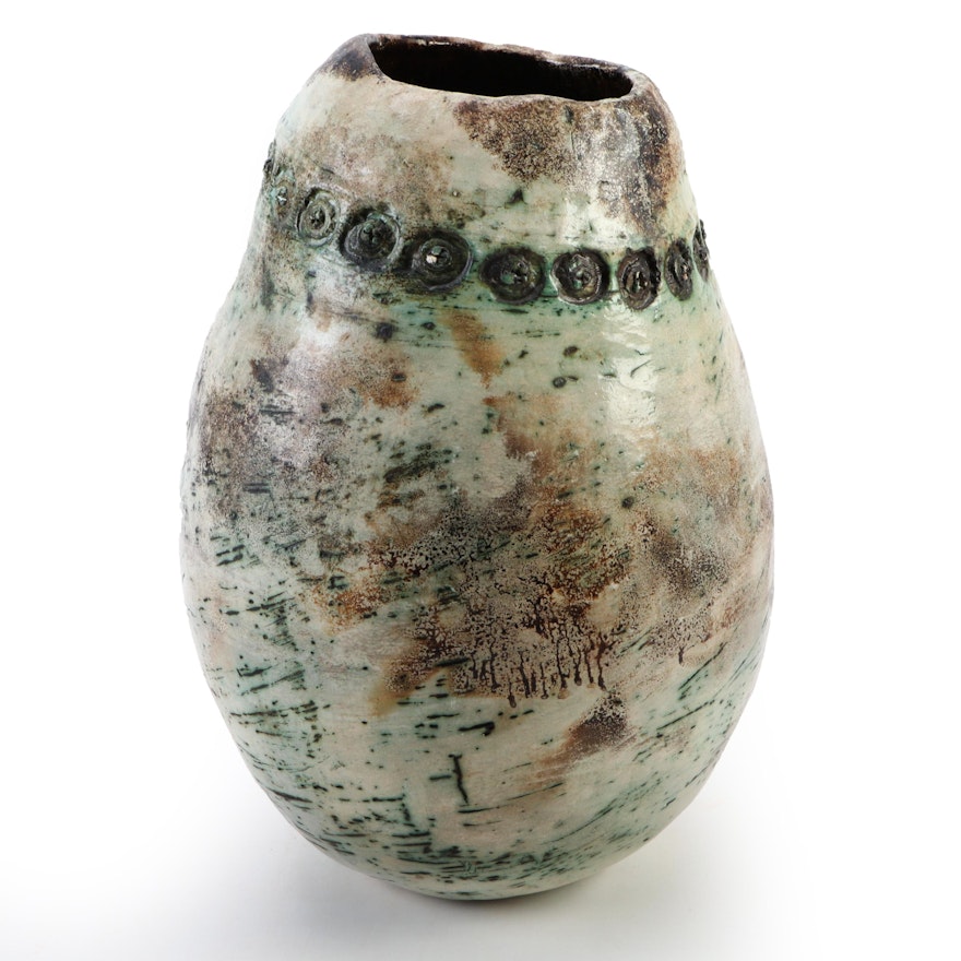 Handmade Raku Fired Art Pottery Vase